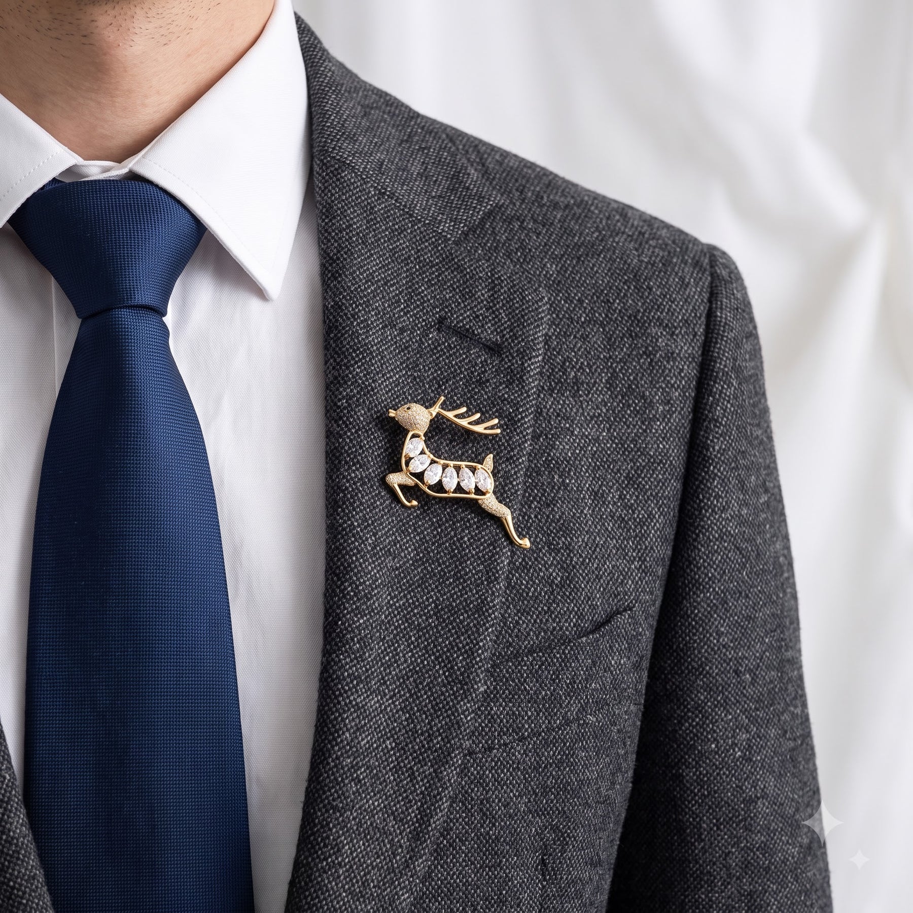 Diamond Reindeer Lapel Brooch