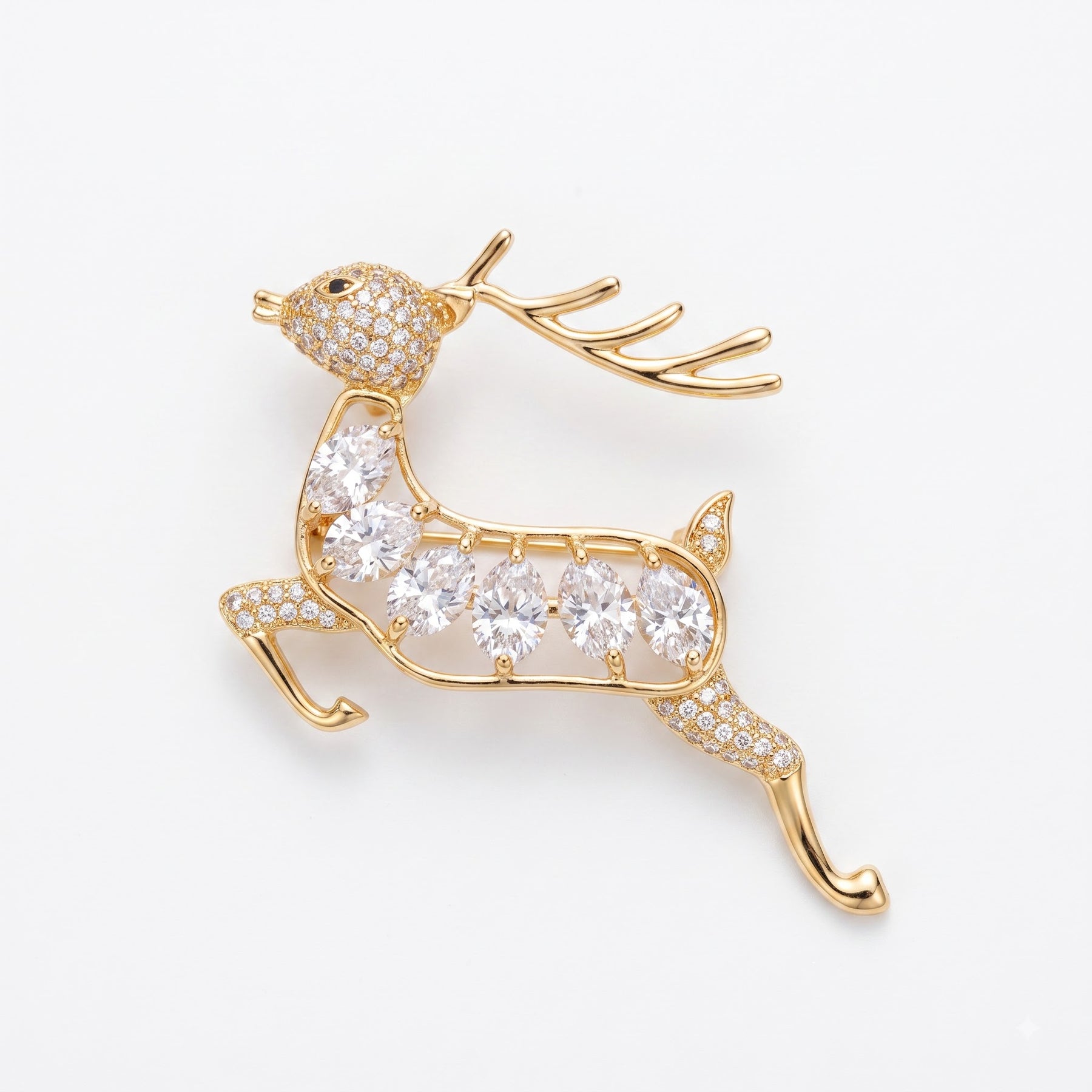 Diamond Reindeer Lapel Brooch