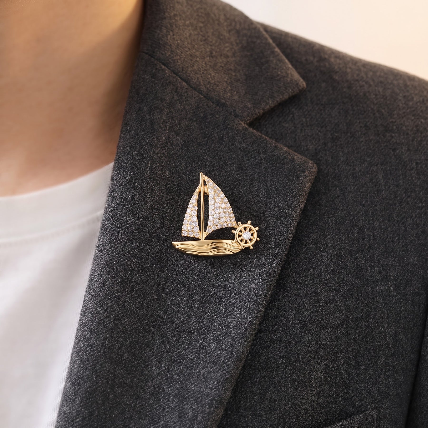 Luxury Diamond Sailboat Lapel Pin / Brooch