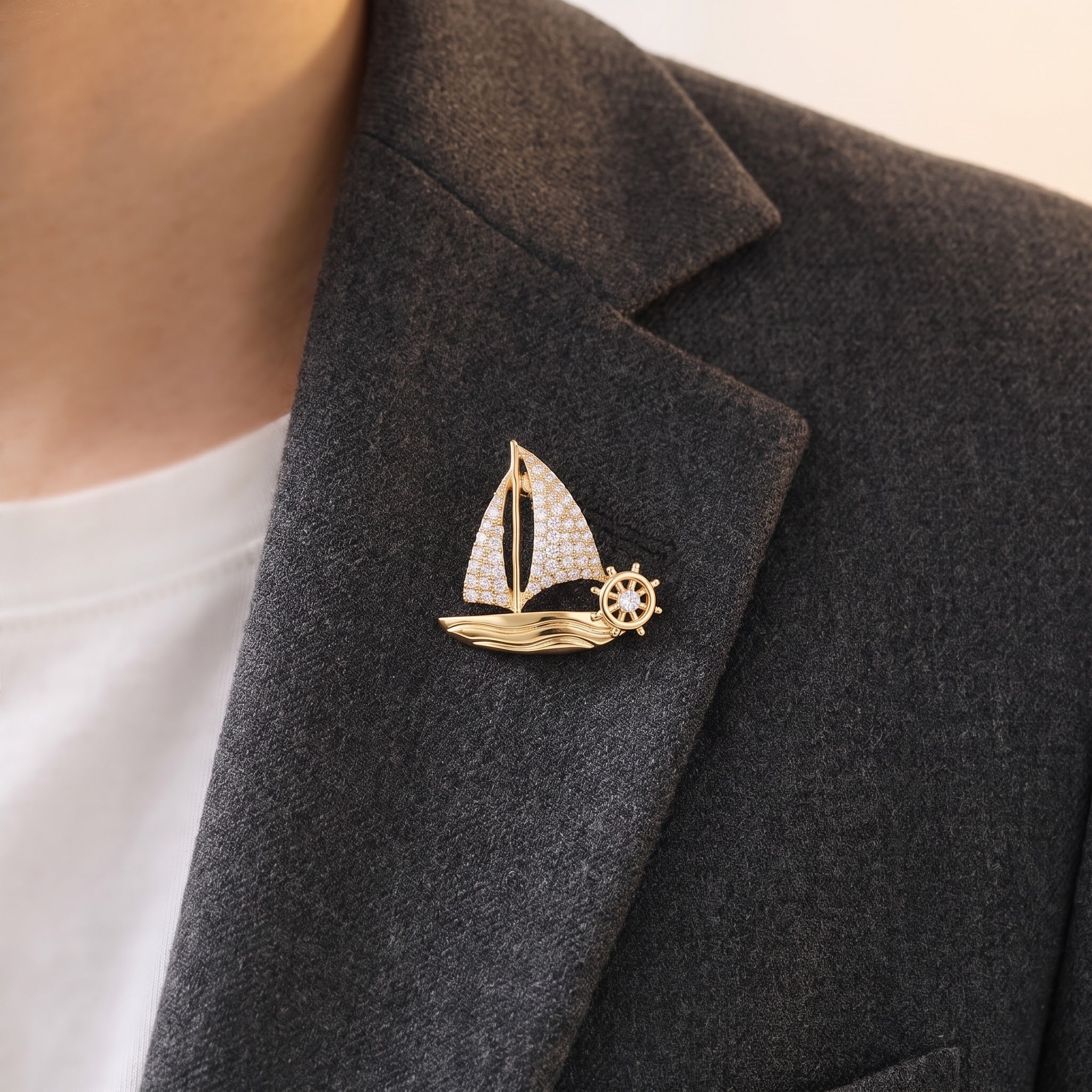 Luxury Diamond Sailboat Lapel Pin / Brooch