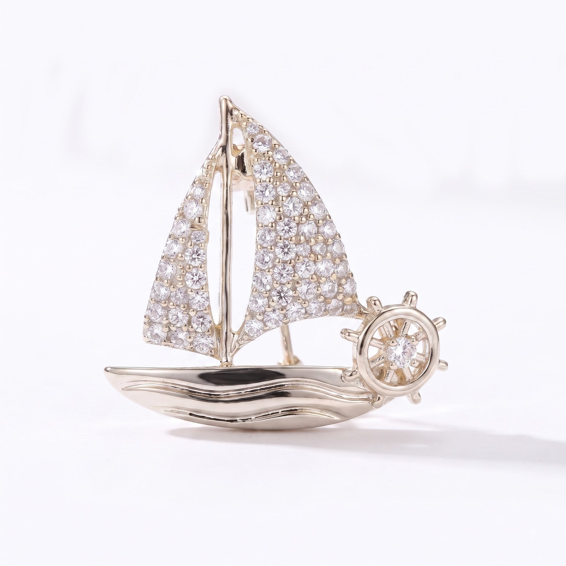 Luxury Diamond Sailboat Lapel Pin / Brooch