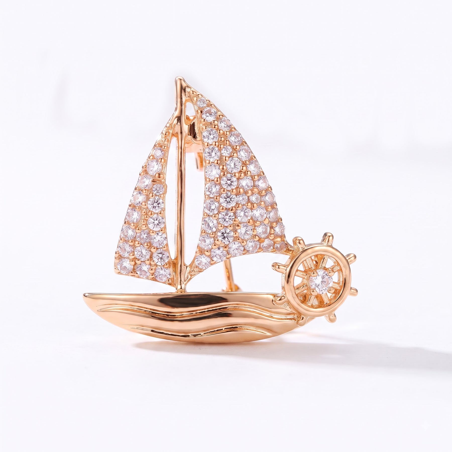 Luxury Diamond Sailboat Lapel Pin / Brooch