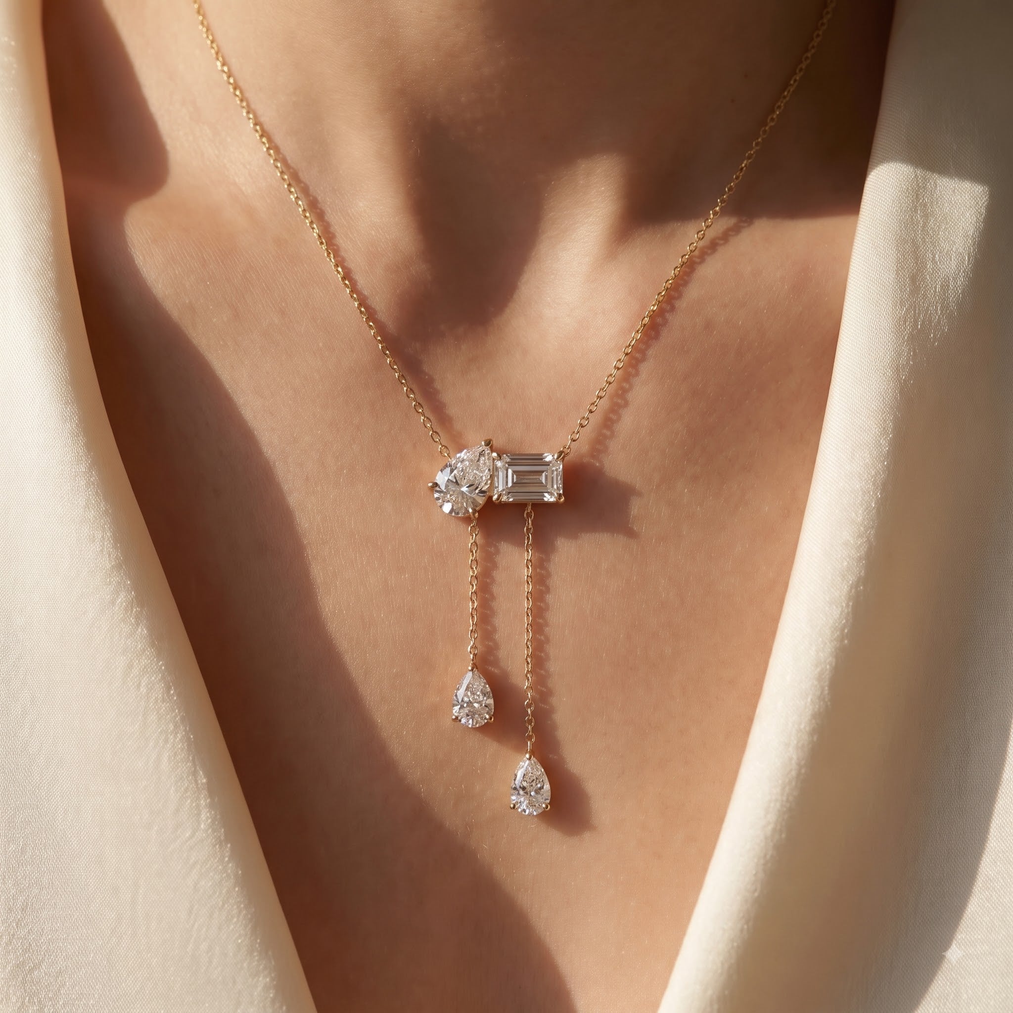 Pear & Emerald Cut Diamond Necklace