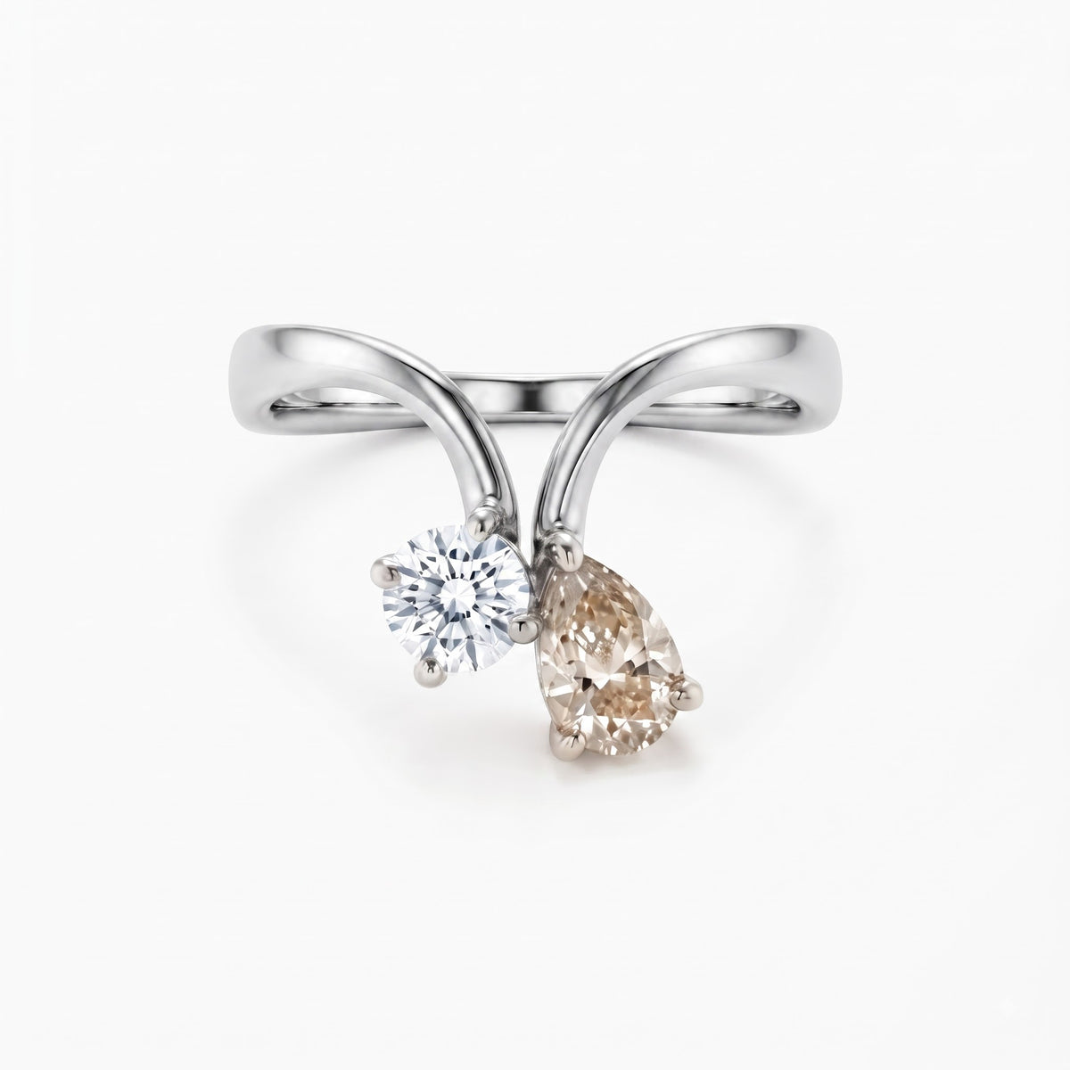 Pear & Round Diamond Ring,Bypass Ring
