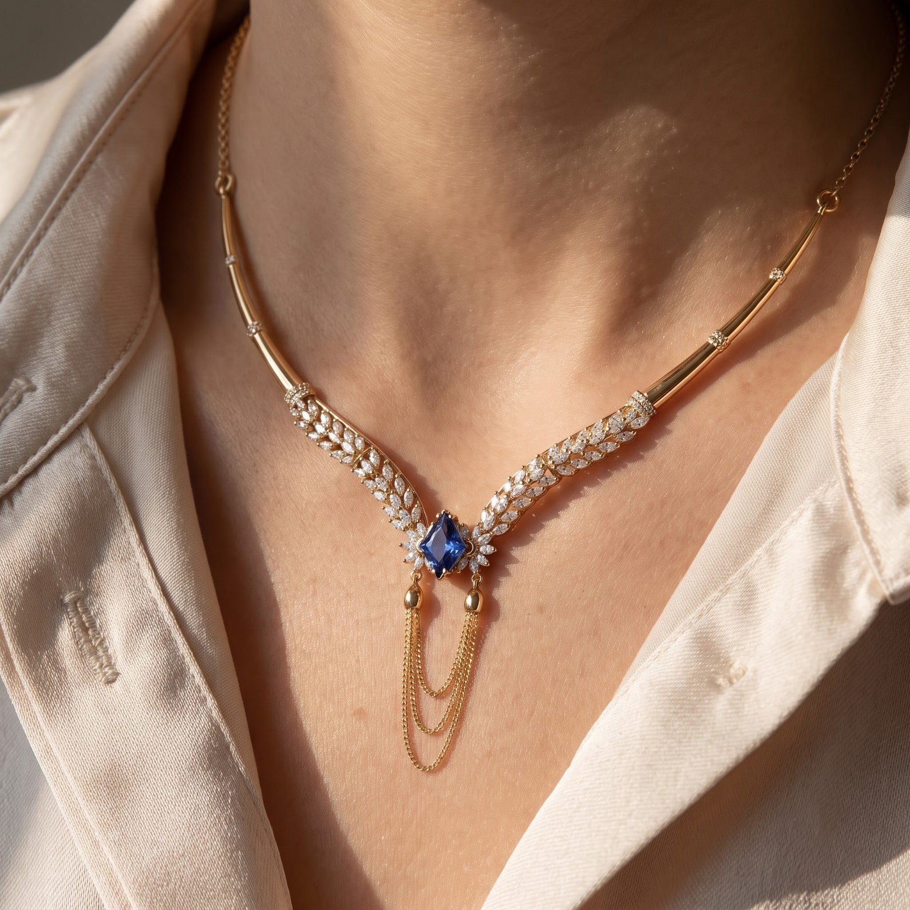 Blue Sapphire & Diamond Necklace