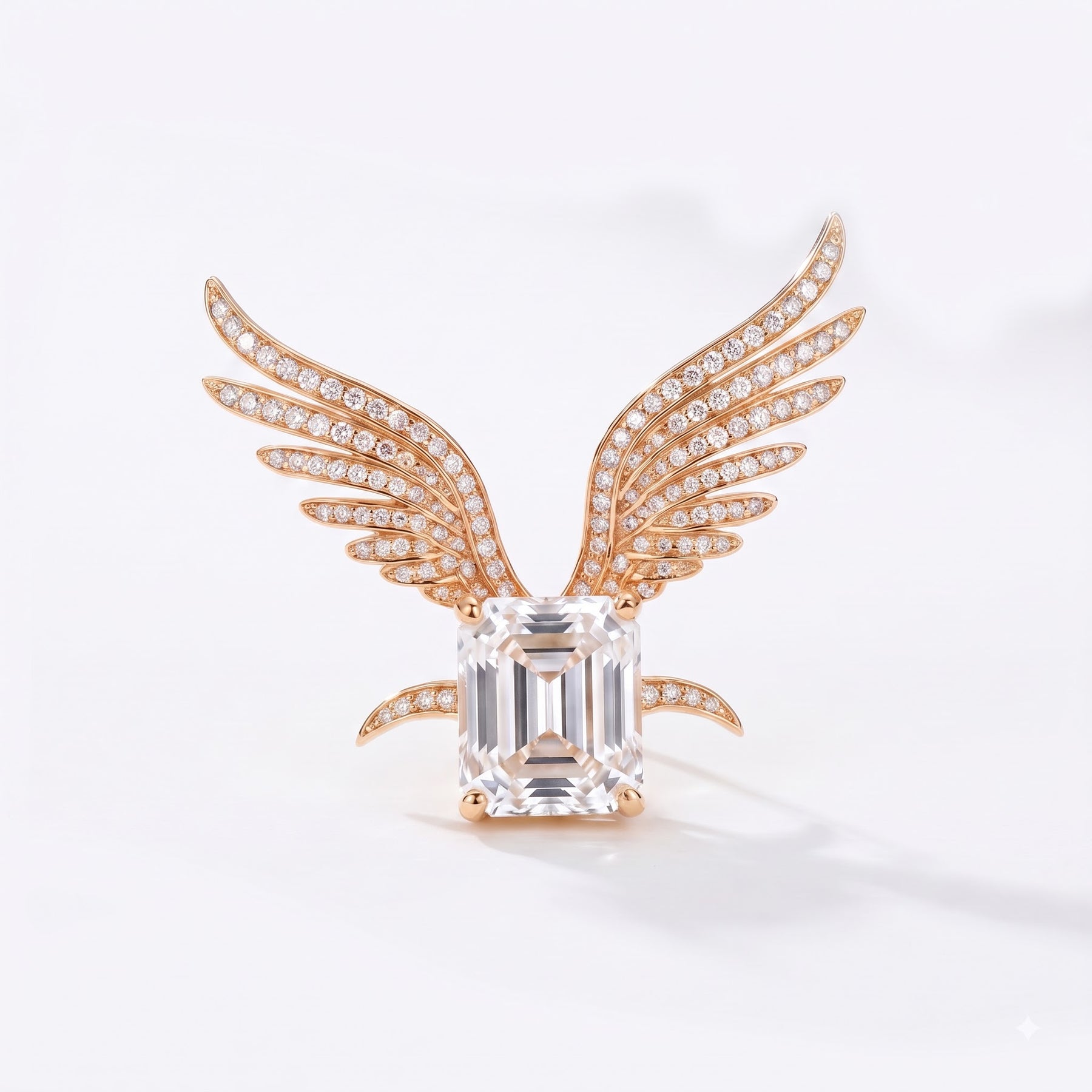 Emerald Cut Lab Diamond Angel Wing Brooch Pin