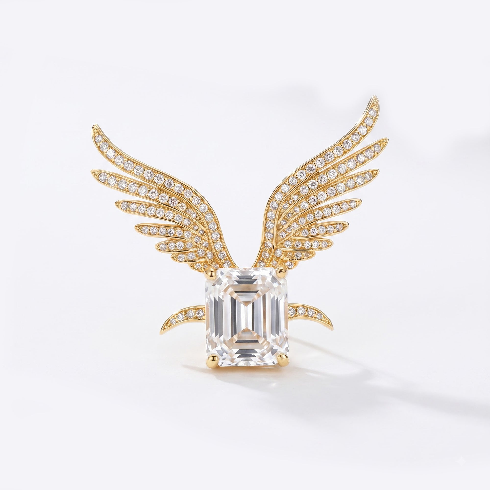 Emerald Cut Lab Diamond Angel Wing Brooch Pin
