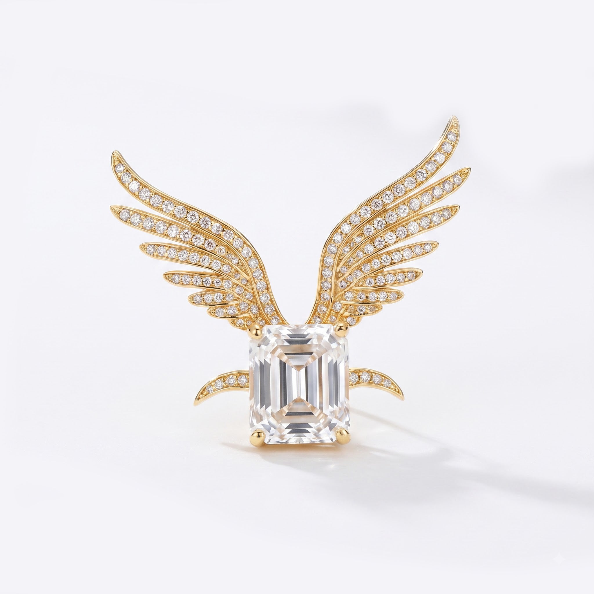 Emerald Cut Lab Diamond Angel Wing Brooch Pin