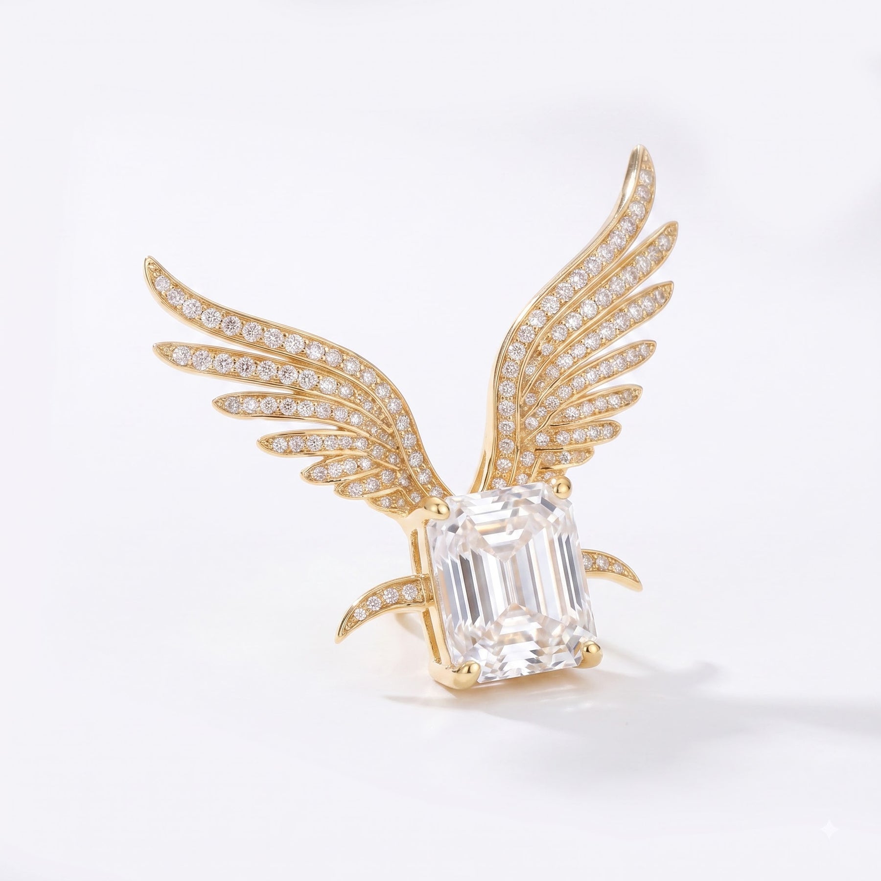 Emerald Cut Lab Diamond Angel Wing Brooch Pin