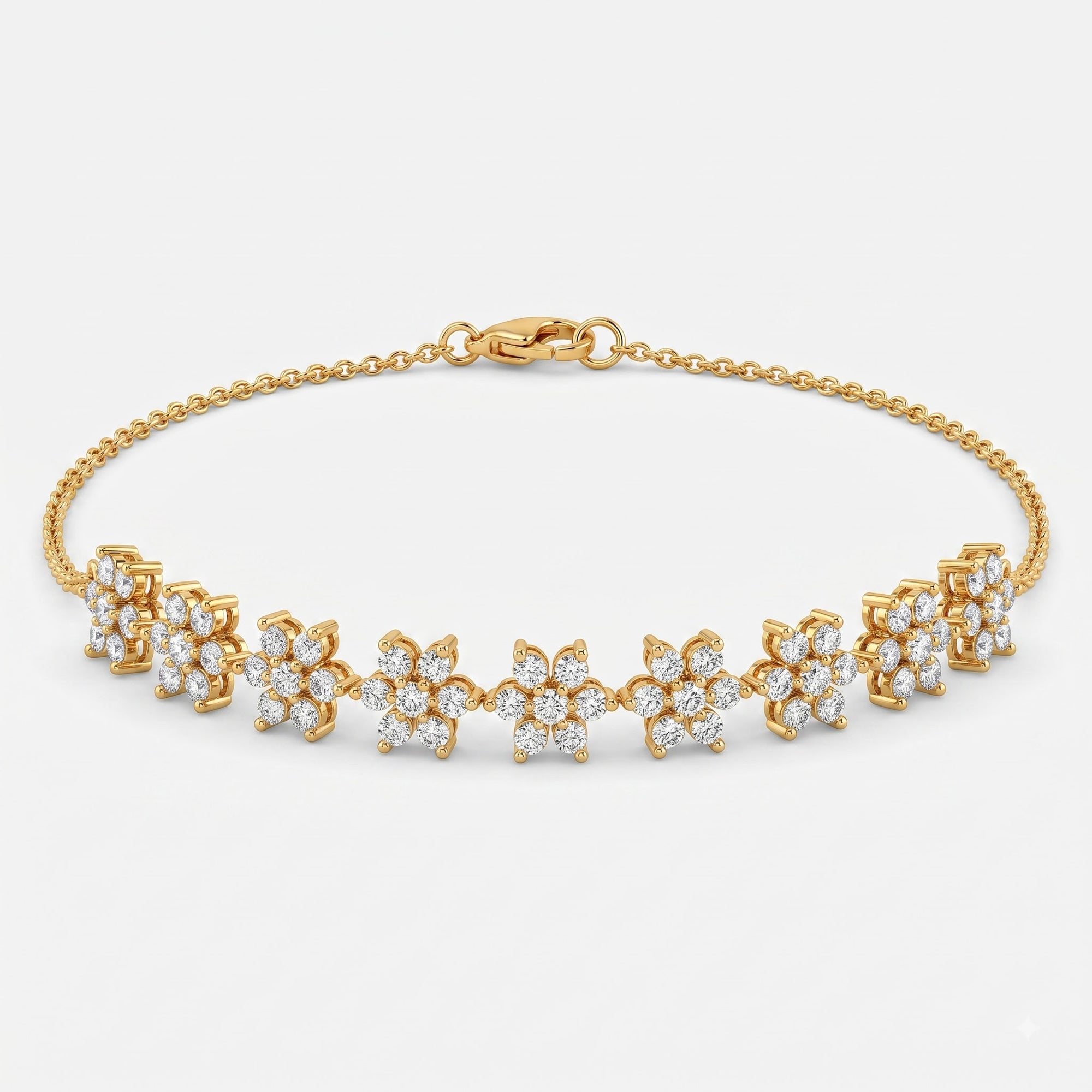 9-Flower Diamond Cluster Anklet
