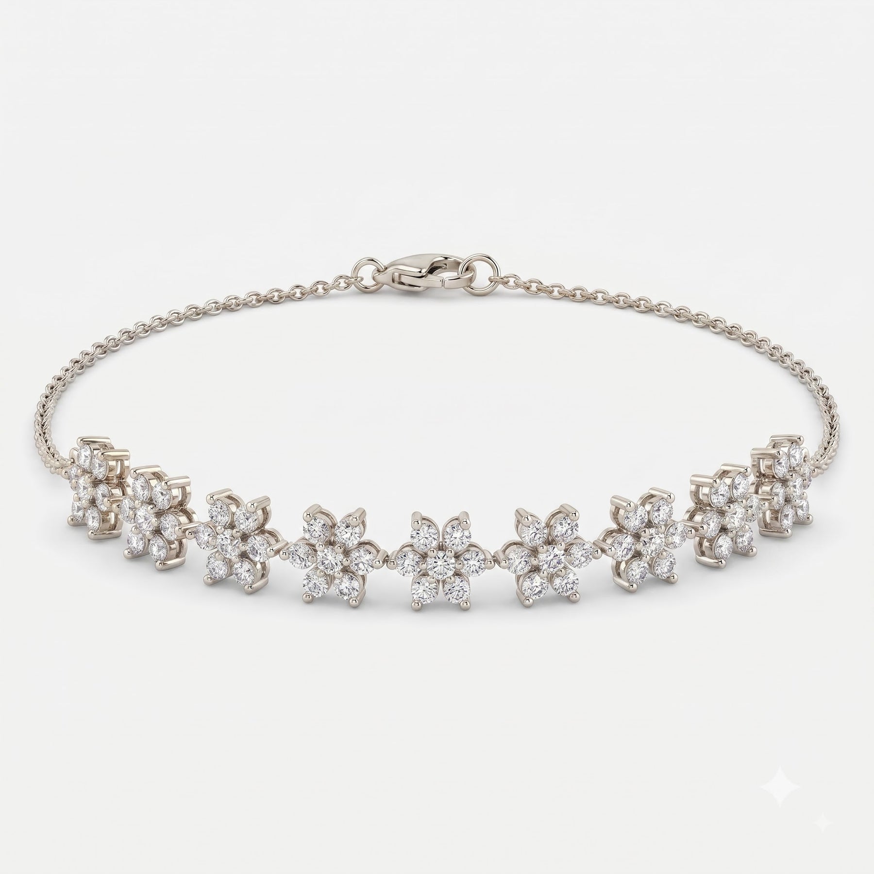 9-Flower Diamond Cluster Anklet