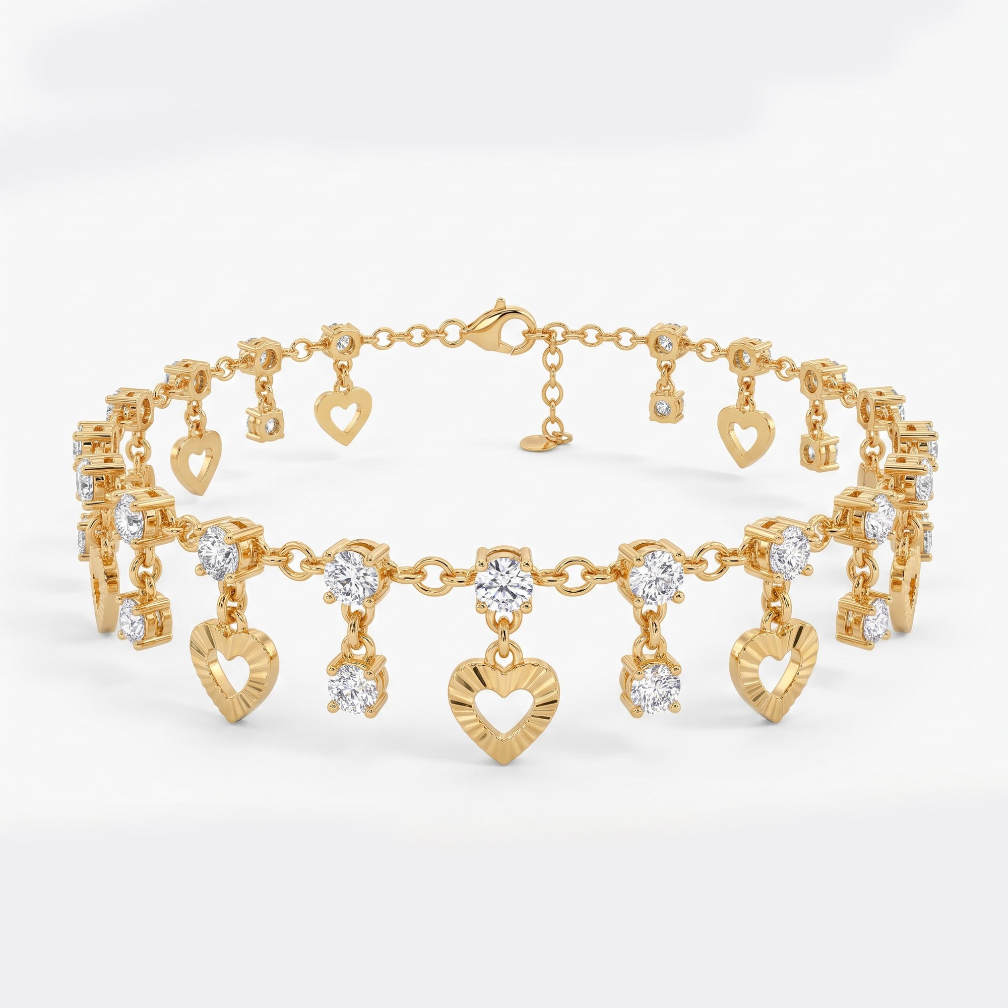 luxury diamond-and-heart charm anklet