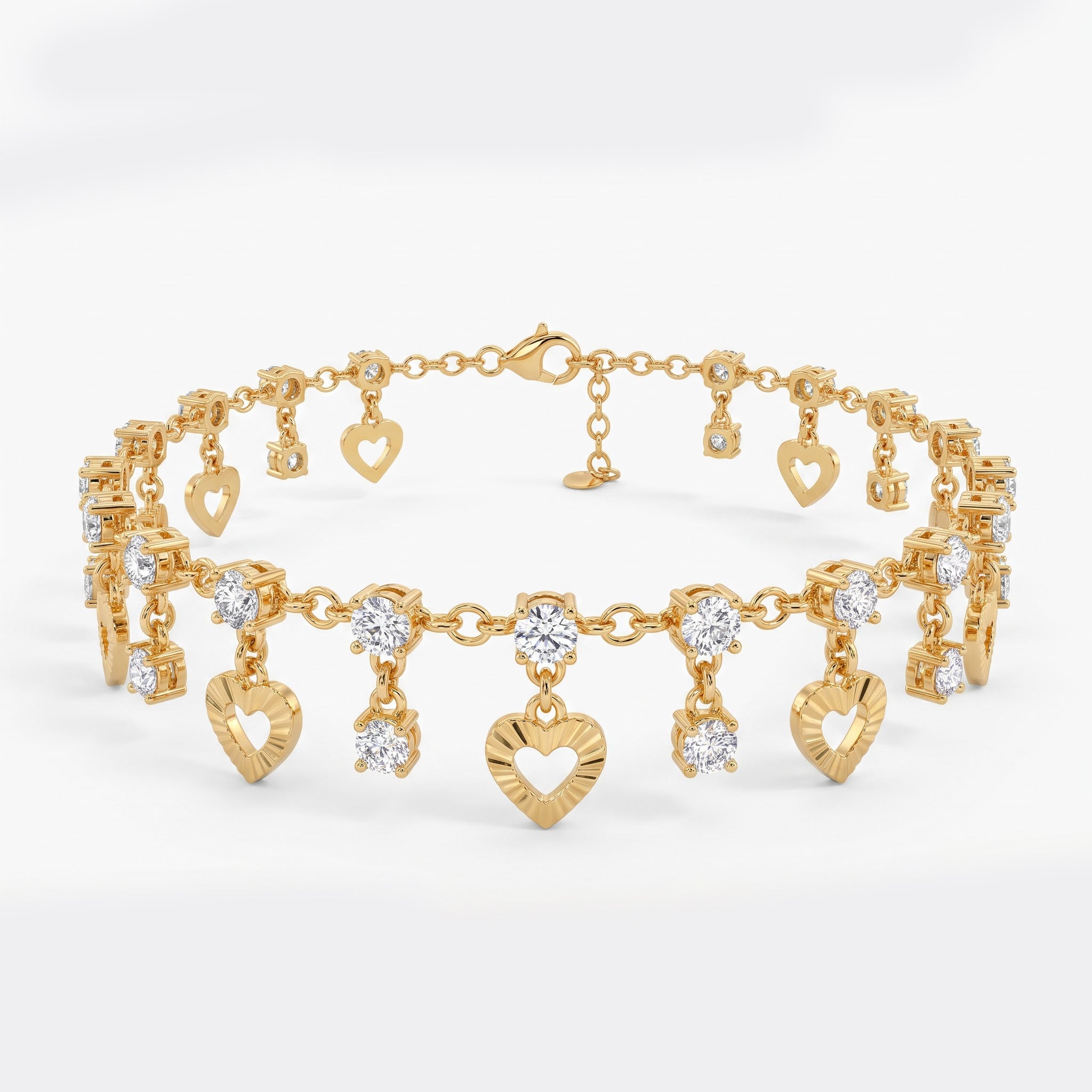 luxury diamond-and-heart charm anklet
