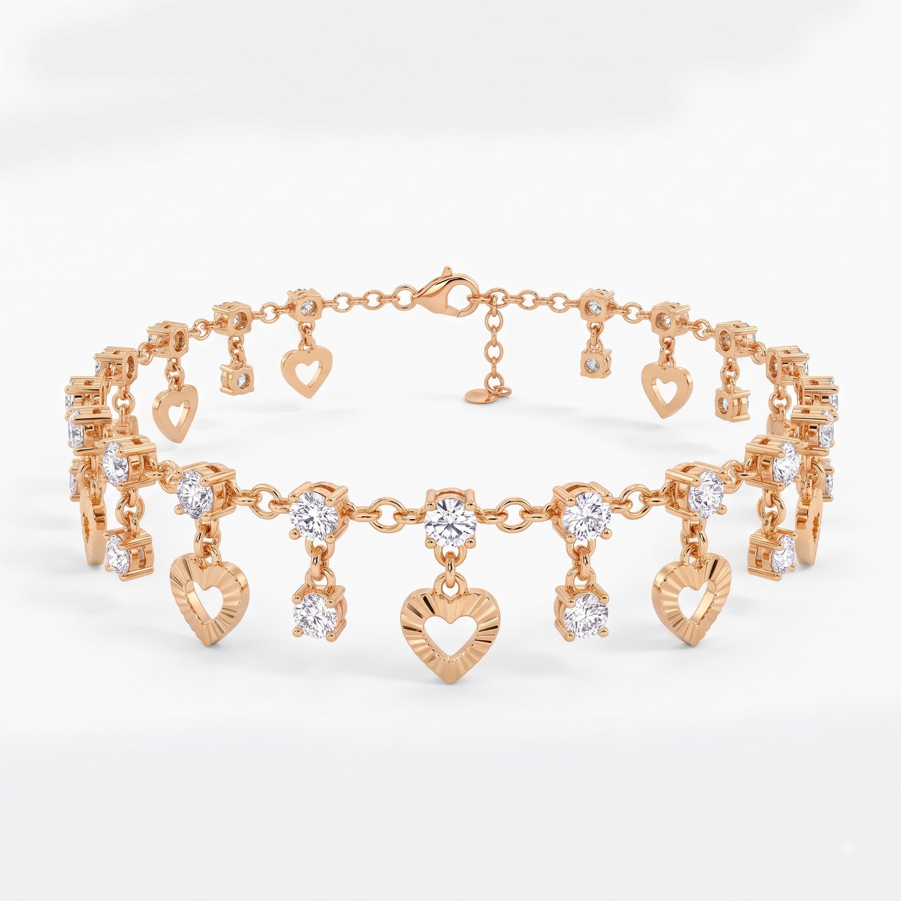 luxury diamond-and-heart charm anklet