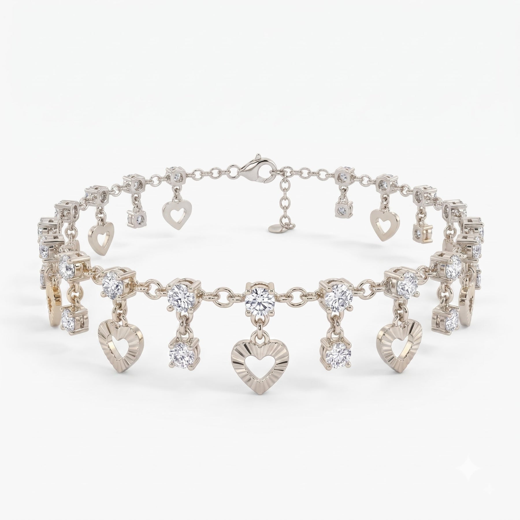 luxury diamond-and-heart charm anklet