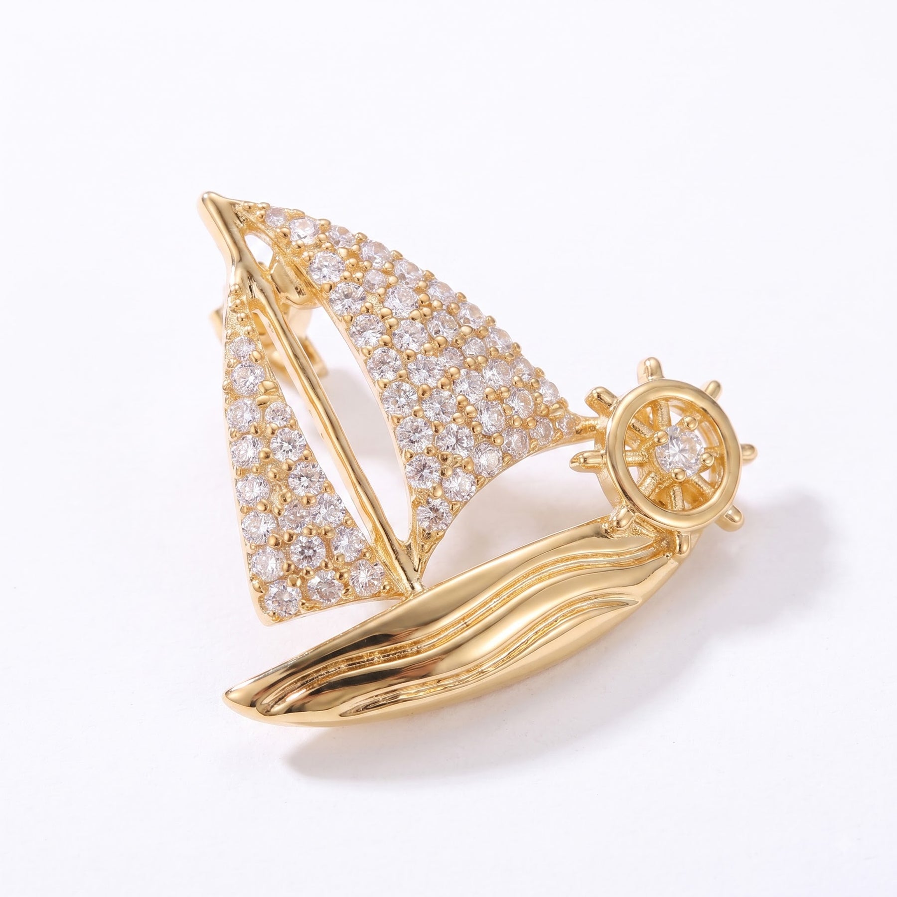 Luxury Diamond Sailboat Lapel Pin / Brooch