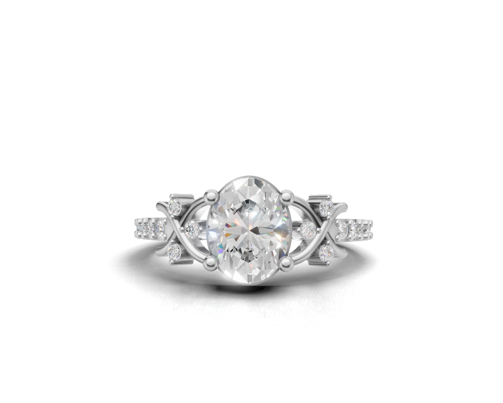 Vintage-Inspired Oval Cut CZ Statement Ring – 925 Sterling Silver Intricate Filigree Art Deco Band