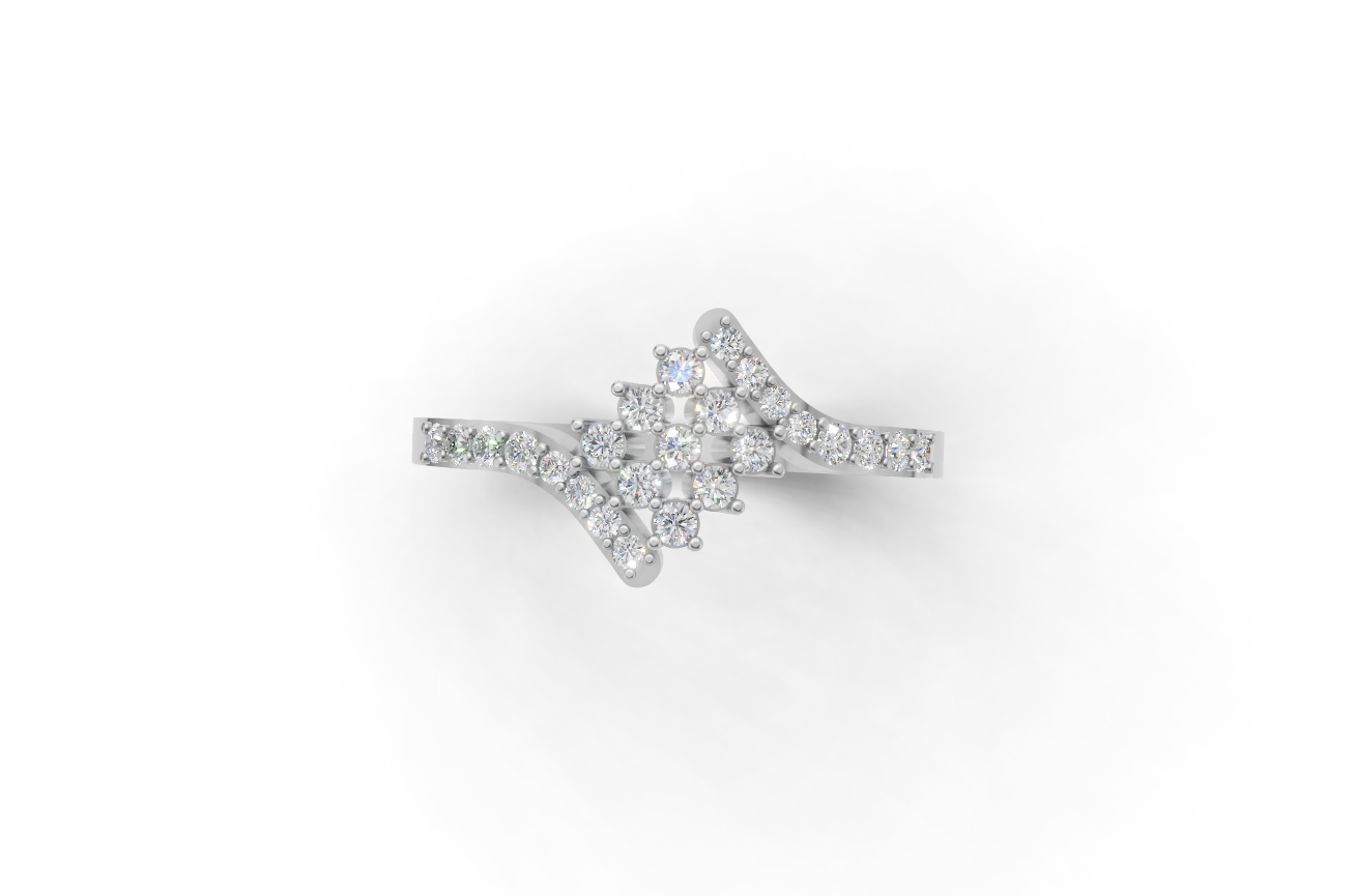 Modern Diagonal Cluster CZ Statement Ring – 925 Sterling Silver Geometric Multi-Stone Band