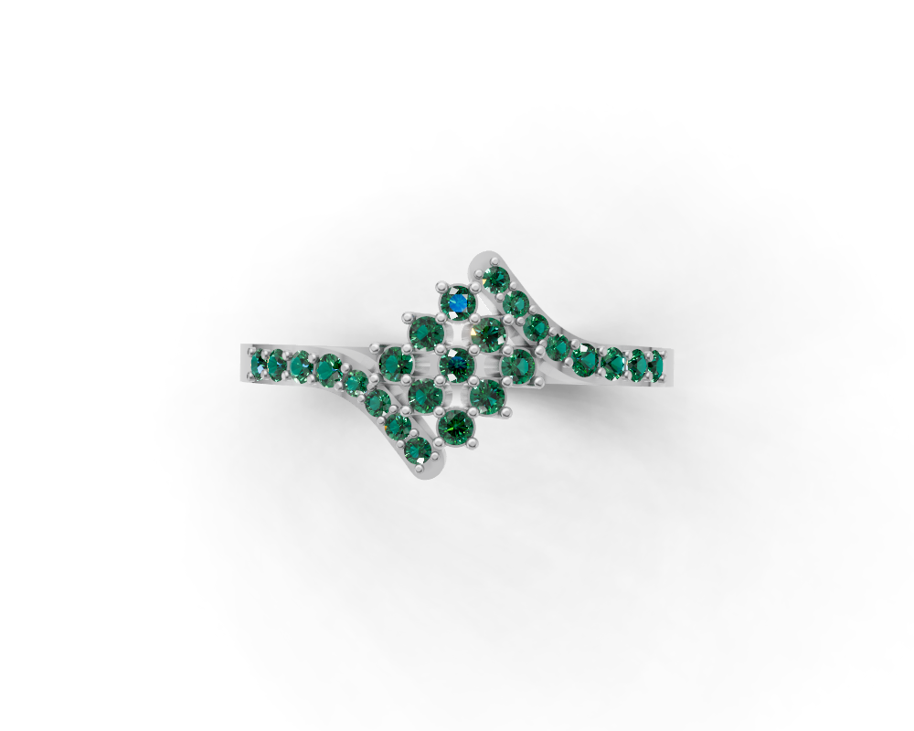 Modern Diagonal Cluster CZ Statement Ring – 925 Sterling Silver Geometric Multi-Stone Band