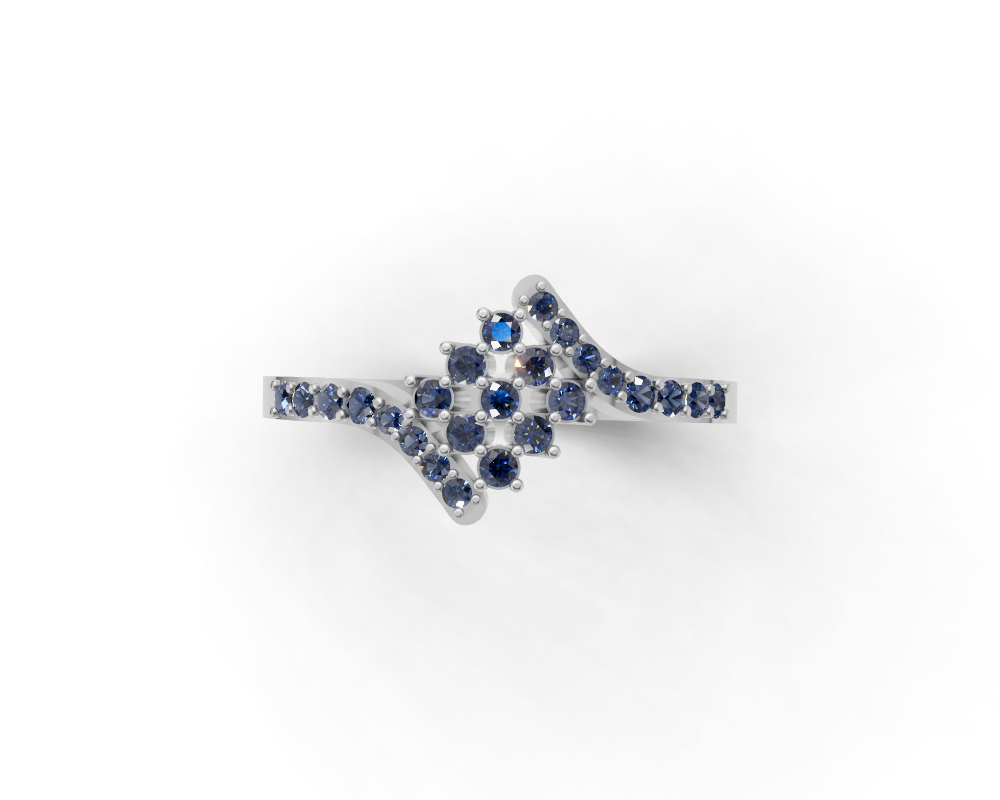 Modern Diagonal Cluster CZ Statement Ring – 925 Sterling Silver Geometric Multi-Stone Band