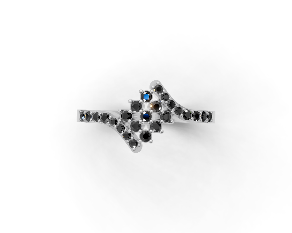 Modern Diagonal Cluster CZ Statement Ring – 925 Sterling Silver Geometric Multi-Stone Band