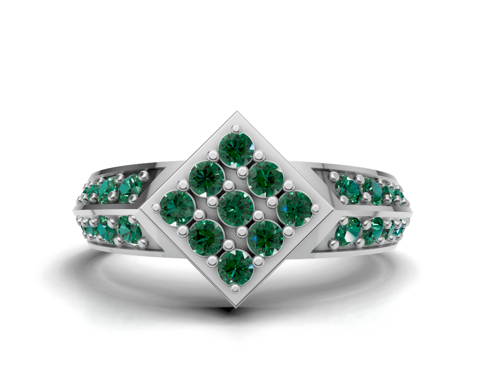 925 Sterling Silver Diamond-Shape Pavé Statement Ring