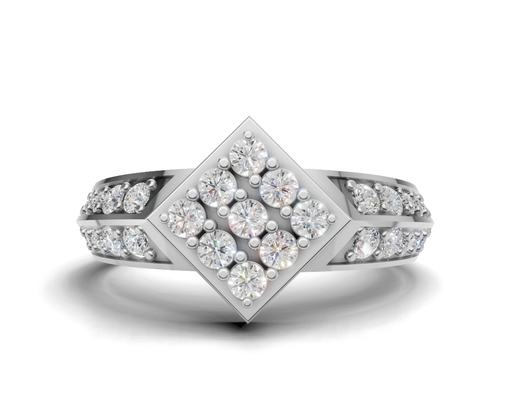 925 Sterling Silver Diamond-Shape Pavé Statement Ring