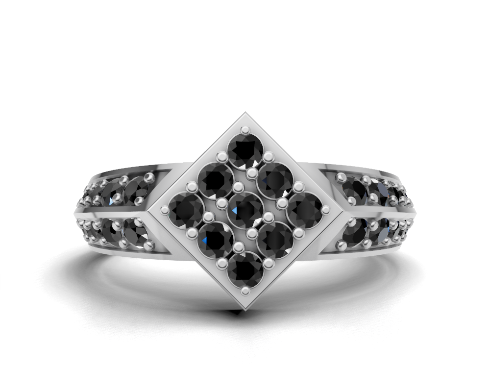 925 Sterling Silver Diamond-Shape Pavé Statement Ring