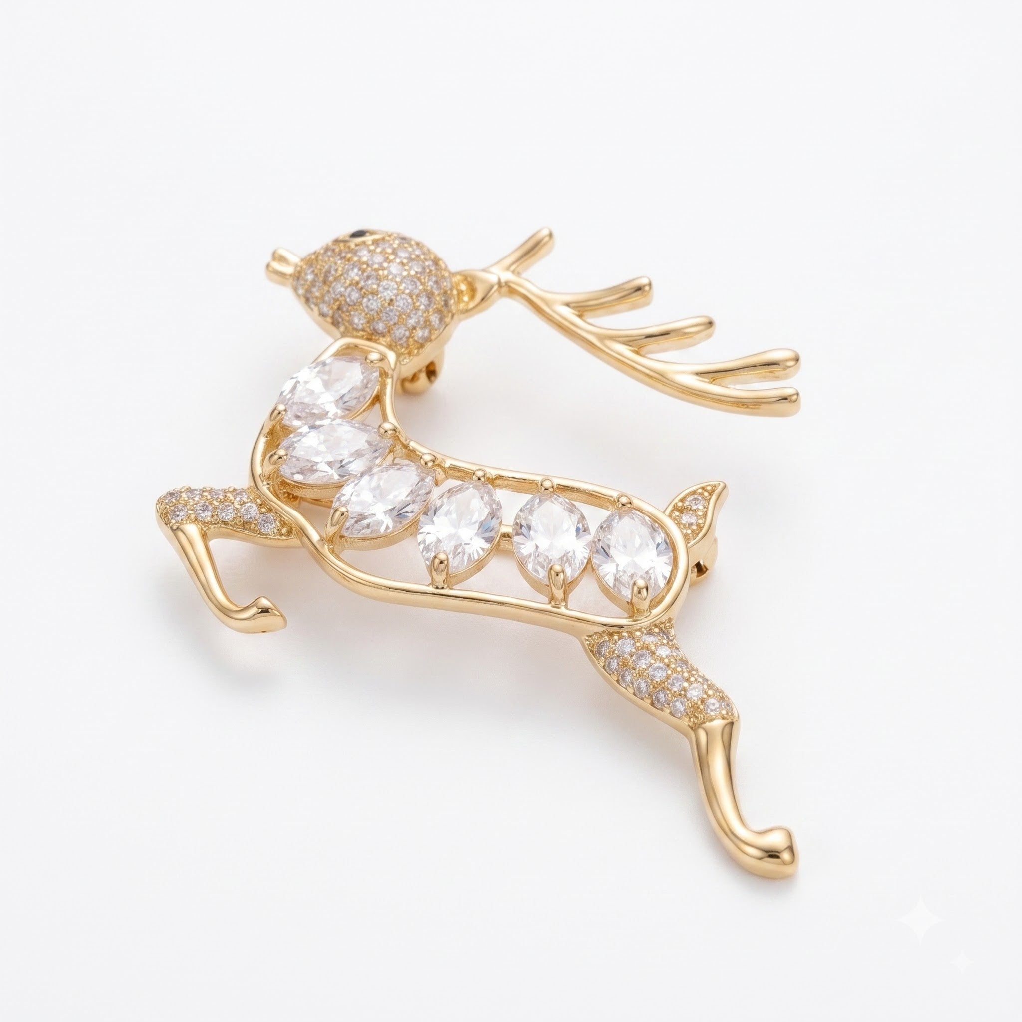 Diamond Reindeer Lapel Brooch