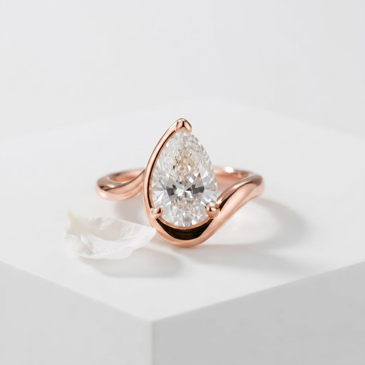 Pear Cut Sculptural Solitaire Lab Grown Diamond Ring