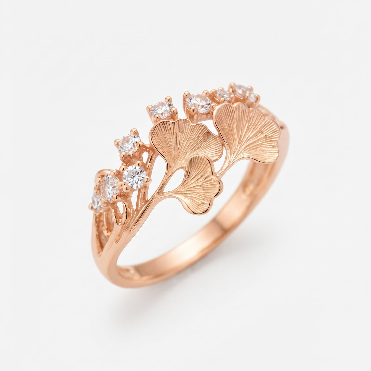 Ginkgo Leaf Nature Inspired Statement Diamond Ring