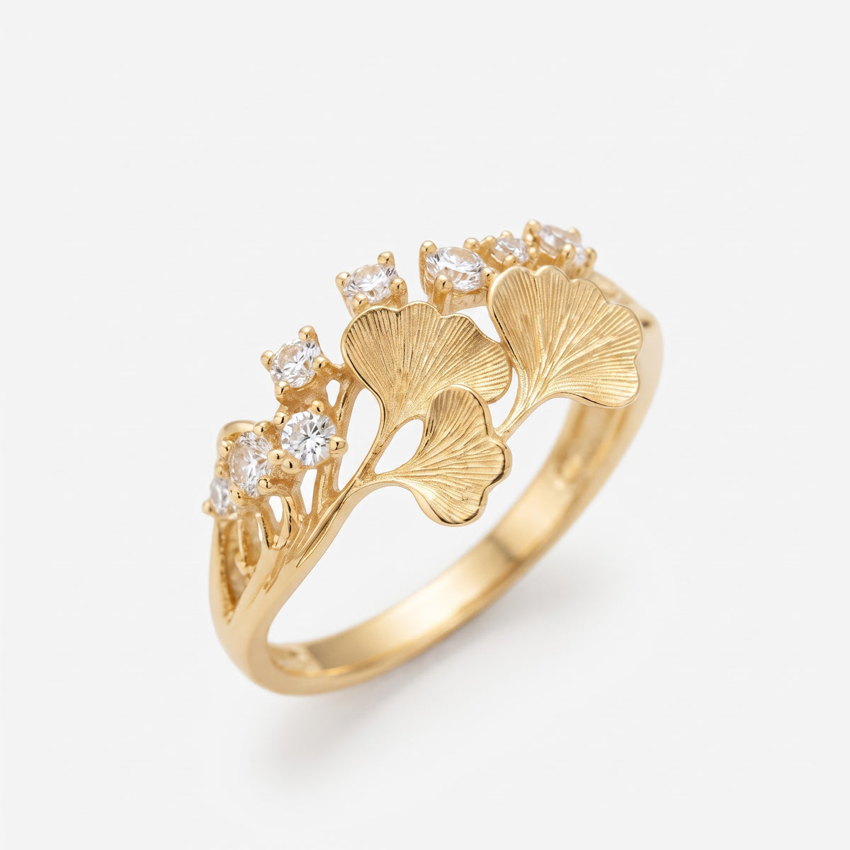 Ginkgo Leaf Nature Inspired Statement Diamond Ring