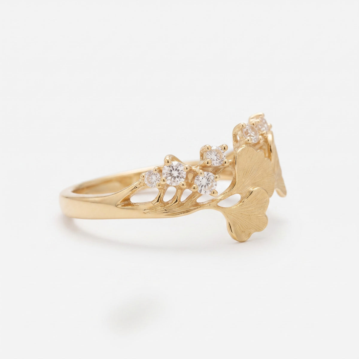Ginkgo Leaf Nature Inspired Statement Diamond Ring