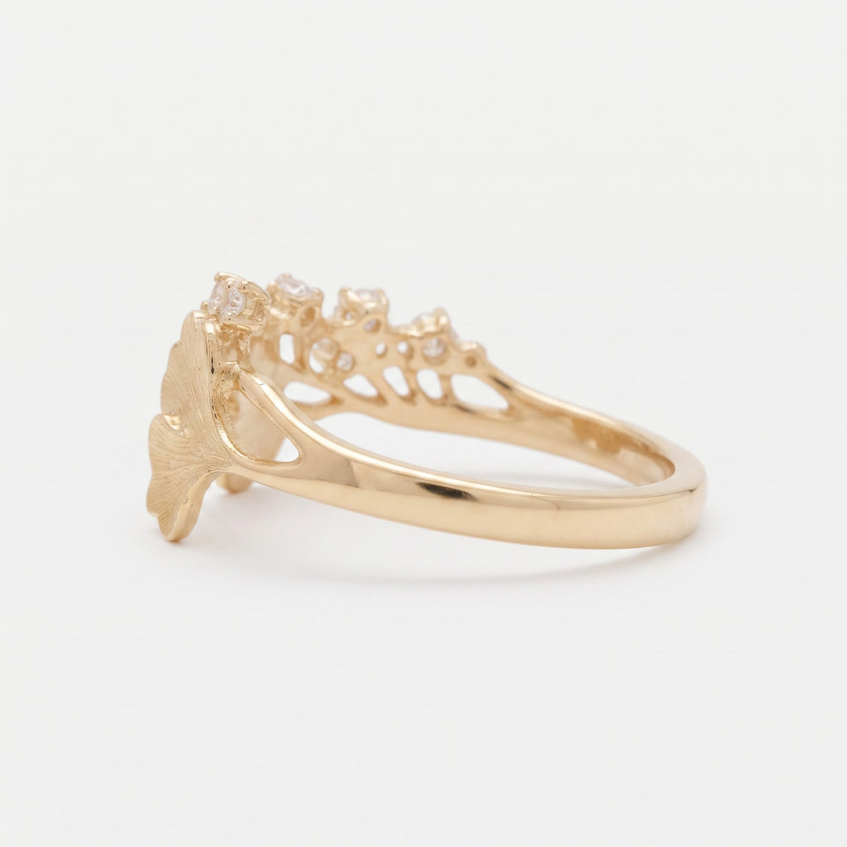 Ginkgo Leaf Nature Inspired Statement Diamond Ring