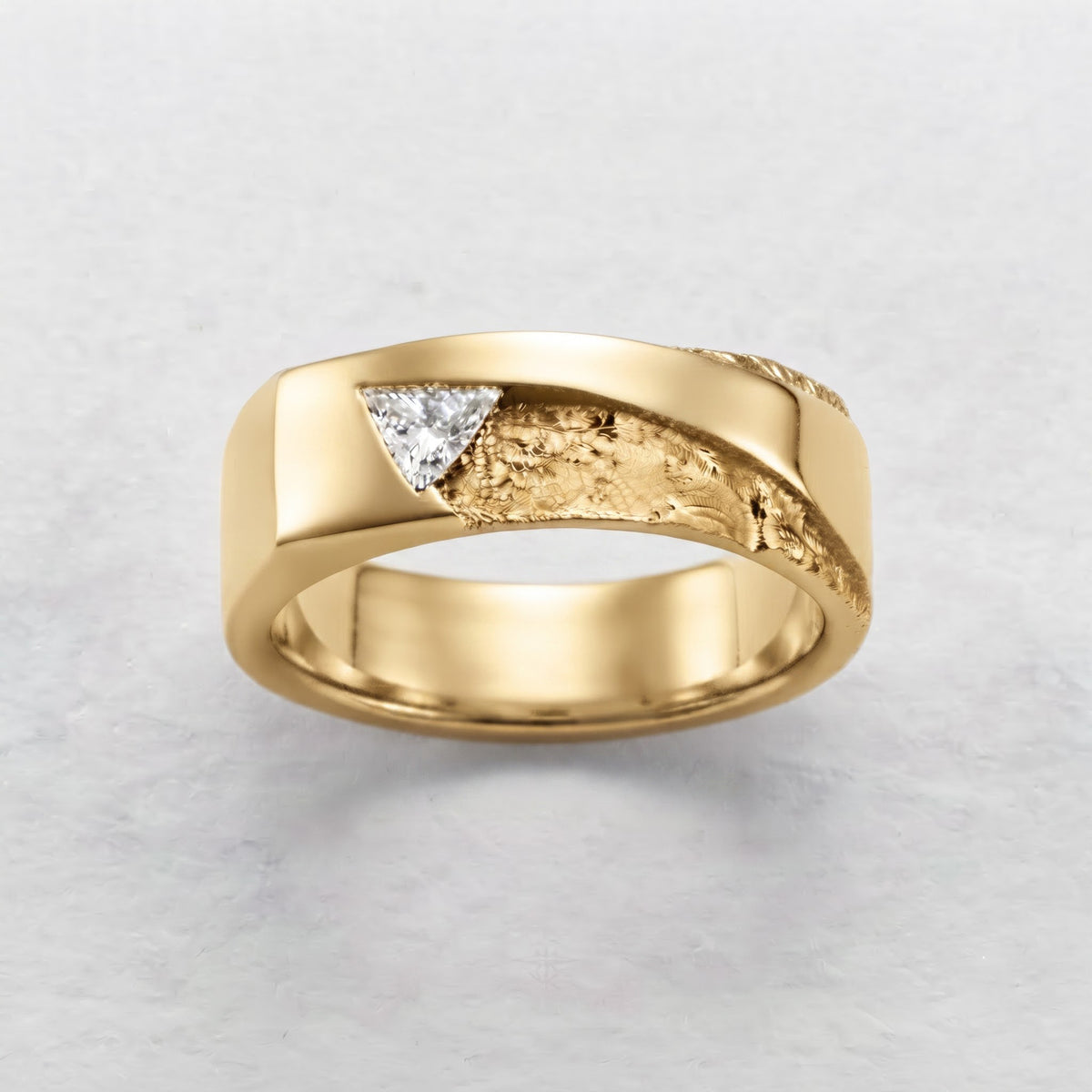Trillion Cut Diamond , Modern Textured Statement  Band
