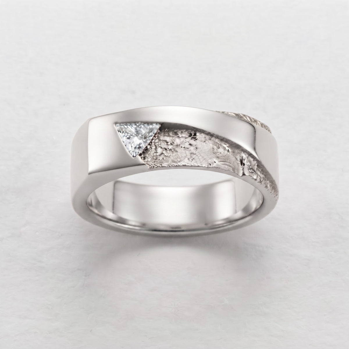 Trillion Cut Diamond , Modern Textured Statement  Band