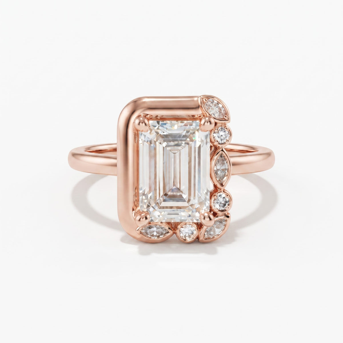 Emerald Cut Cluster Ring & Marquise Diamond Botanical Ring