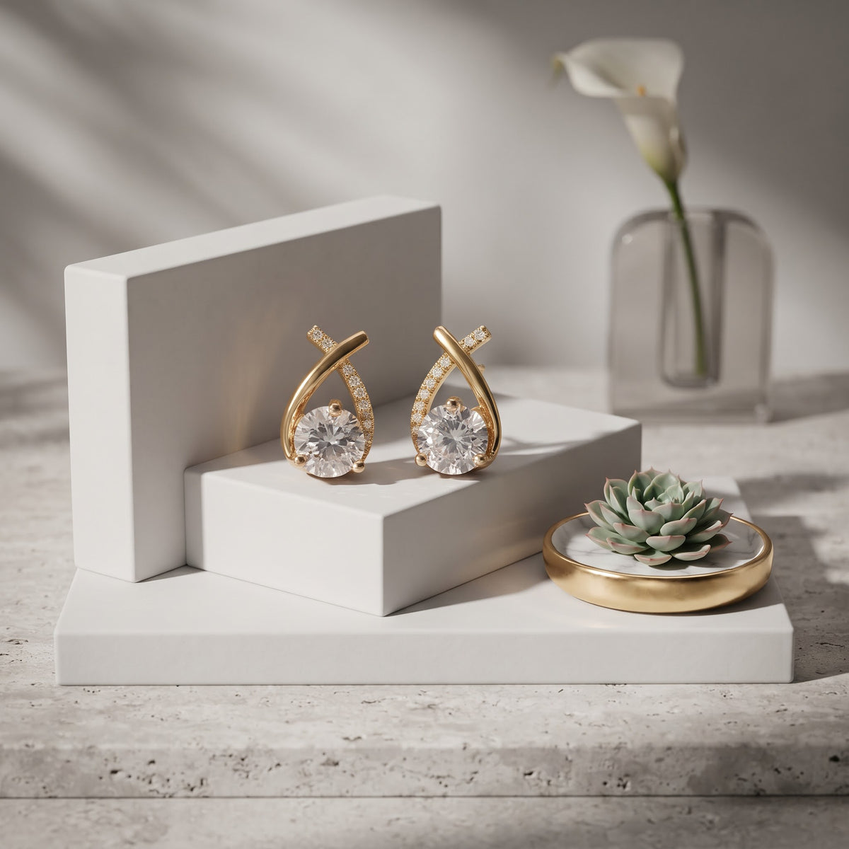Curved Pave Drop Studs | Round Brilliant Lab Grown Diamond Earrings