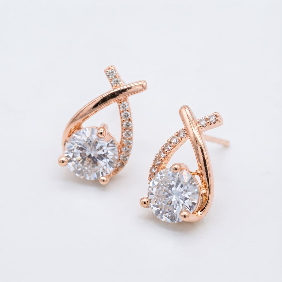 Curved Pave Drop Studs | Round Brilliant Lab Grown Diamond Earrings