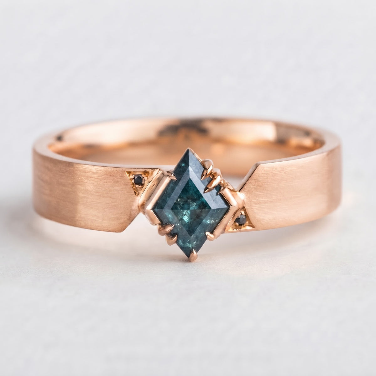 Kite Cut Blue Green Sapphire Modern Men's Statement Ring