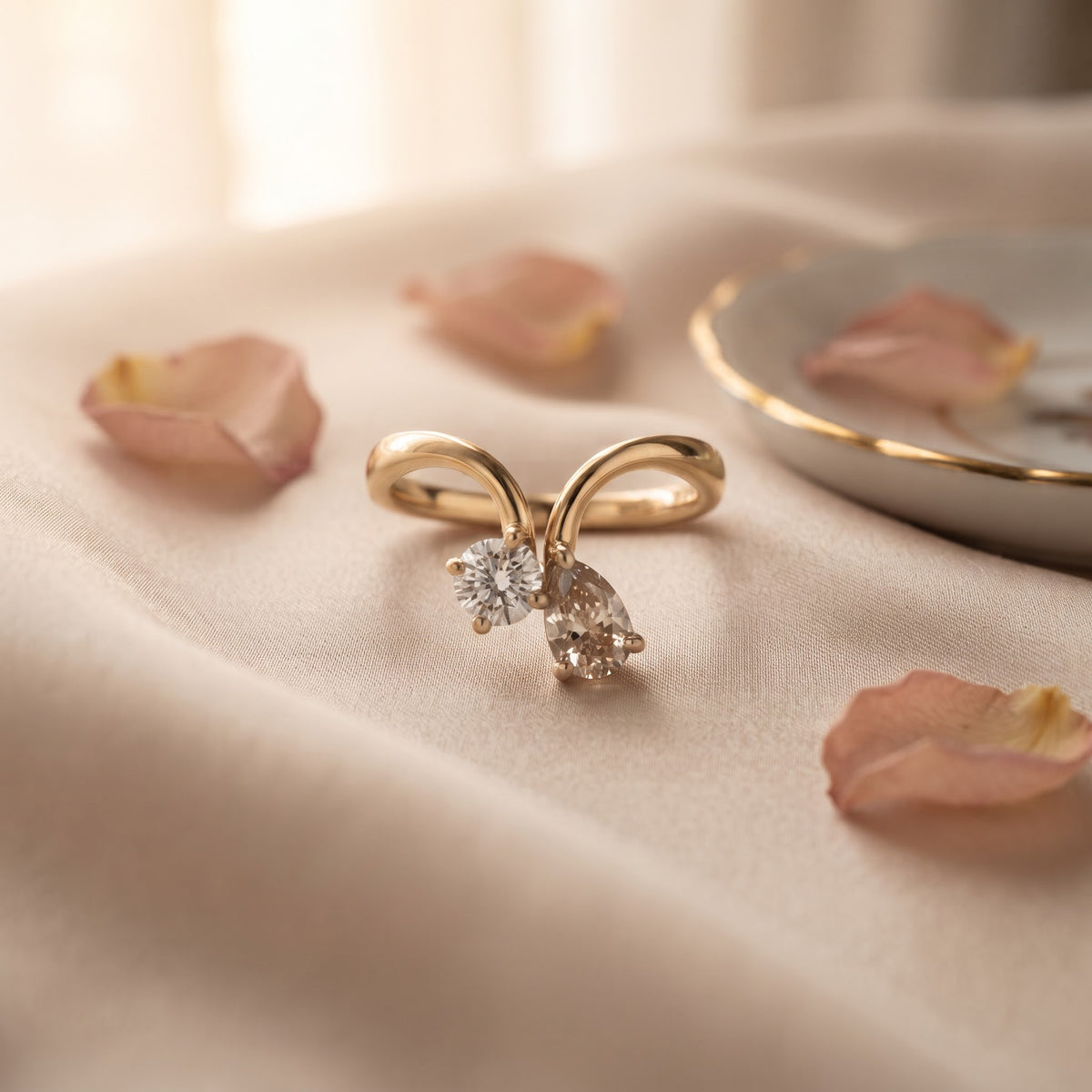 Pear & Round Diamond Ring,Bypass Ring