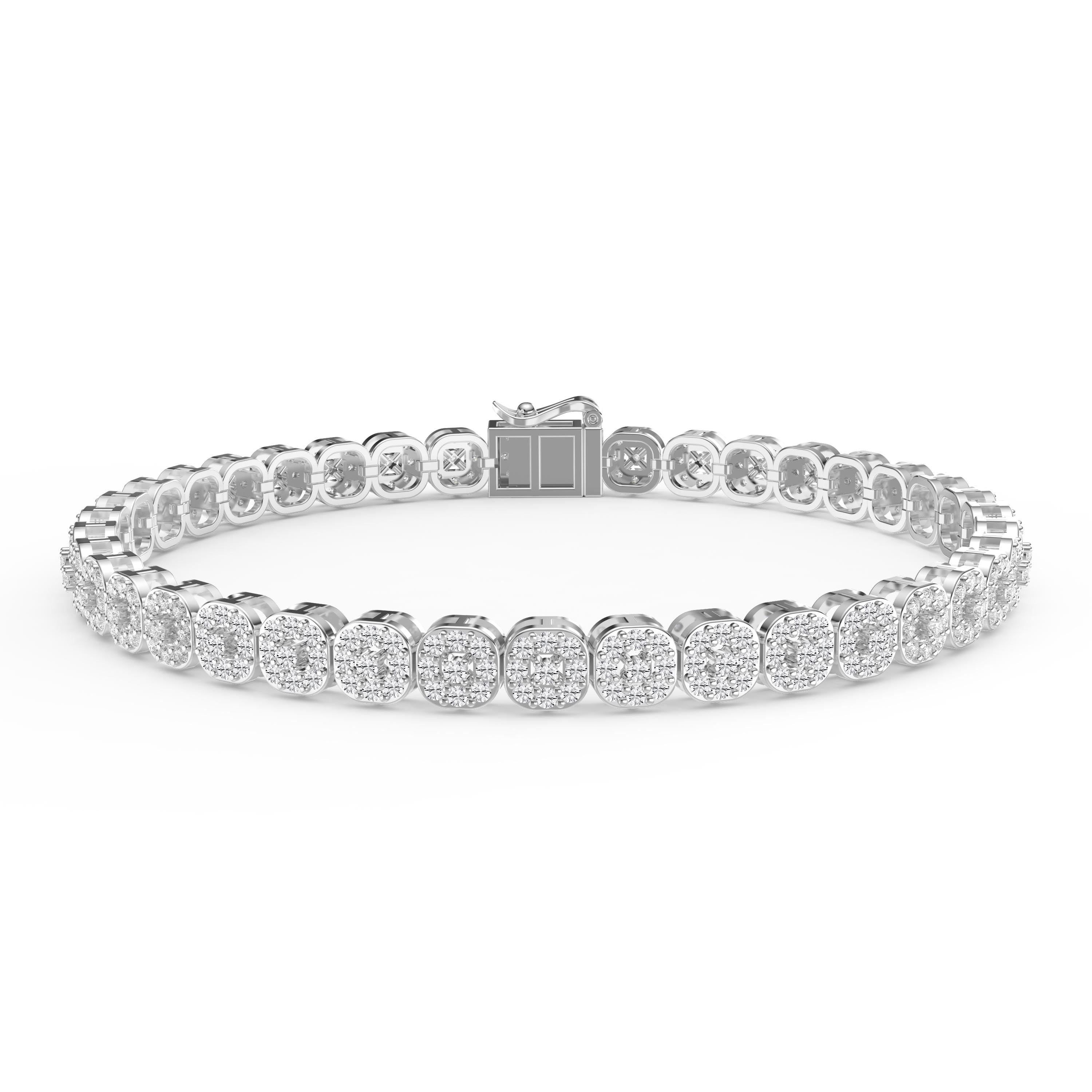 Elegant Round Diamond Cluster Line Tennis Bracelet