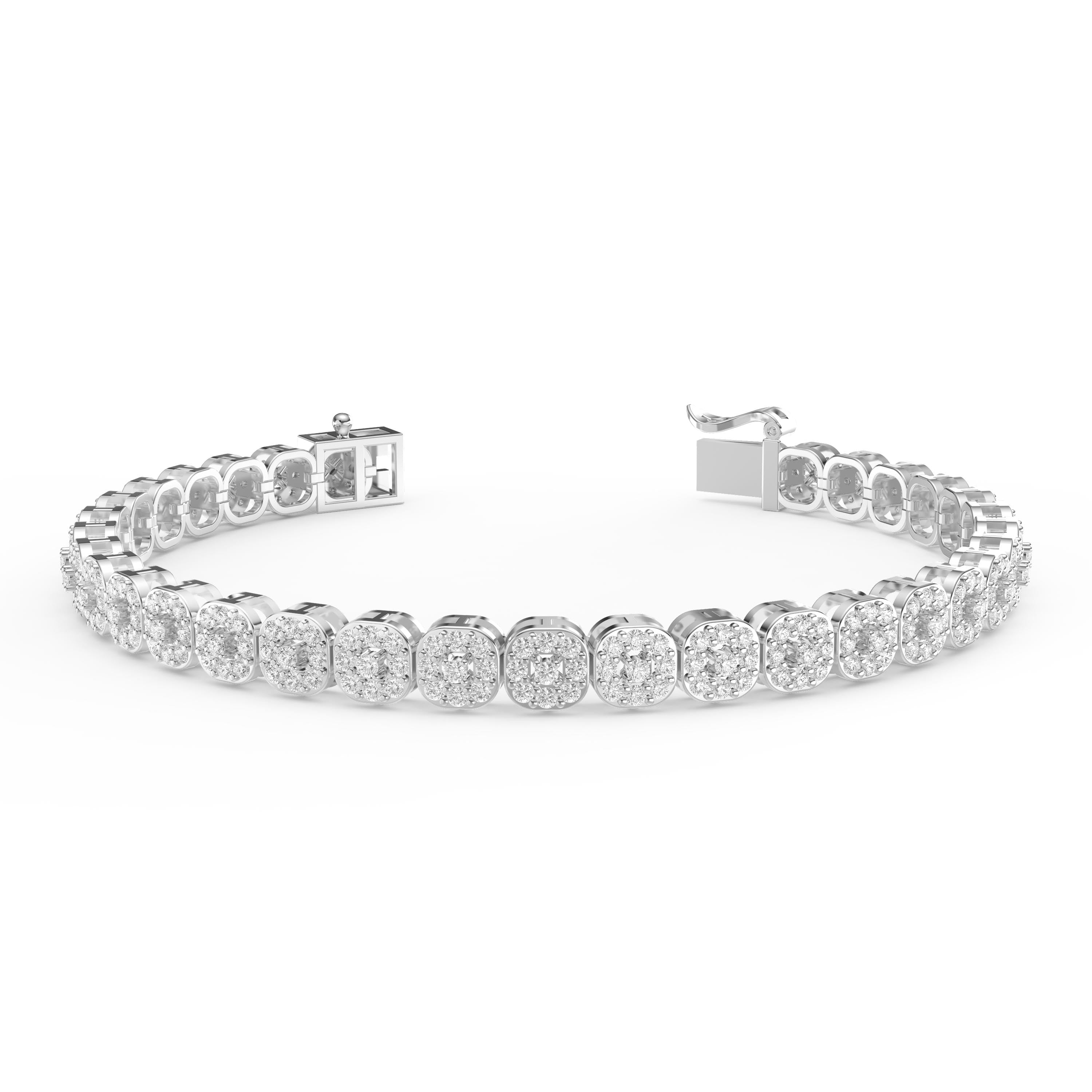 Elegant Round Diamond Cluster Line Tennis Bracelet