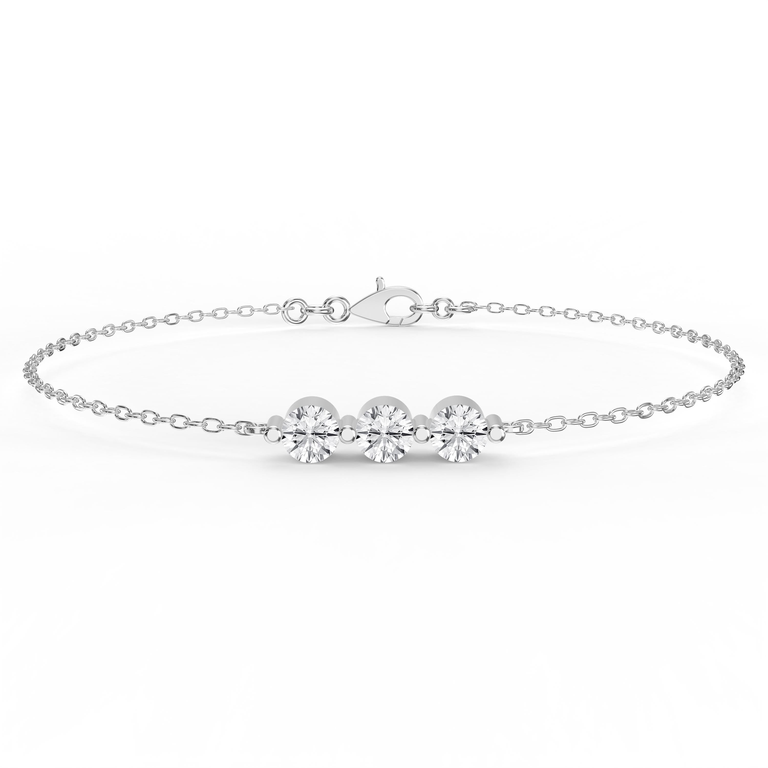 Round Diamond Timeless Trinity Bezel Set Chain Bracelet