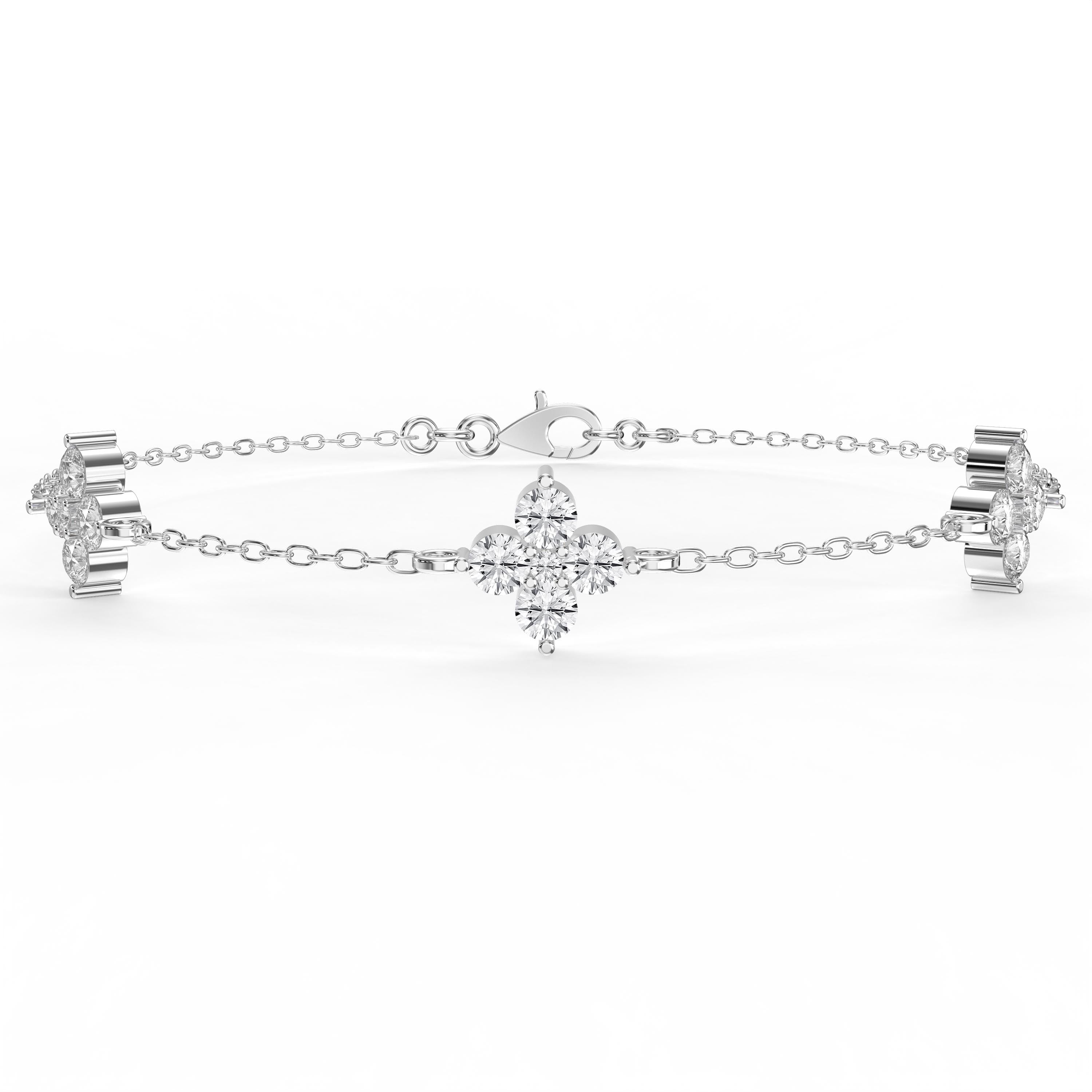 Round Diamond Verdant Bloom Clover Chain Bracelet