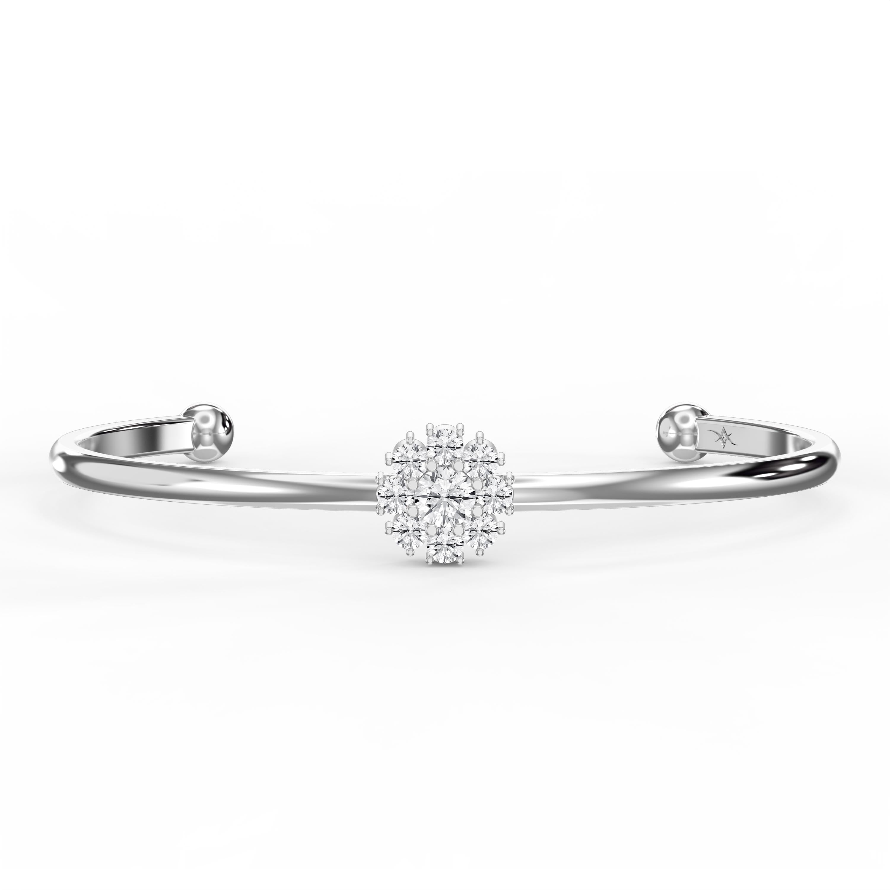 Floral Diamond Cluster Open Cuff Bracelet