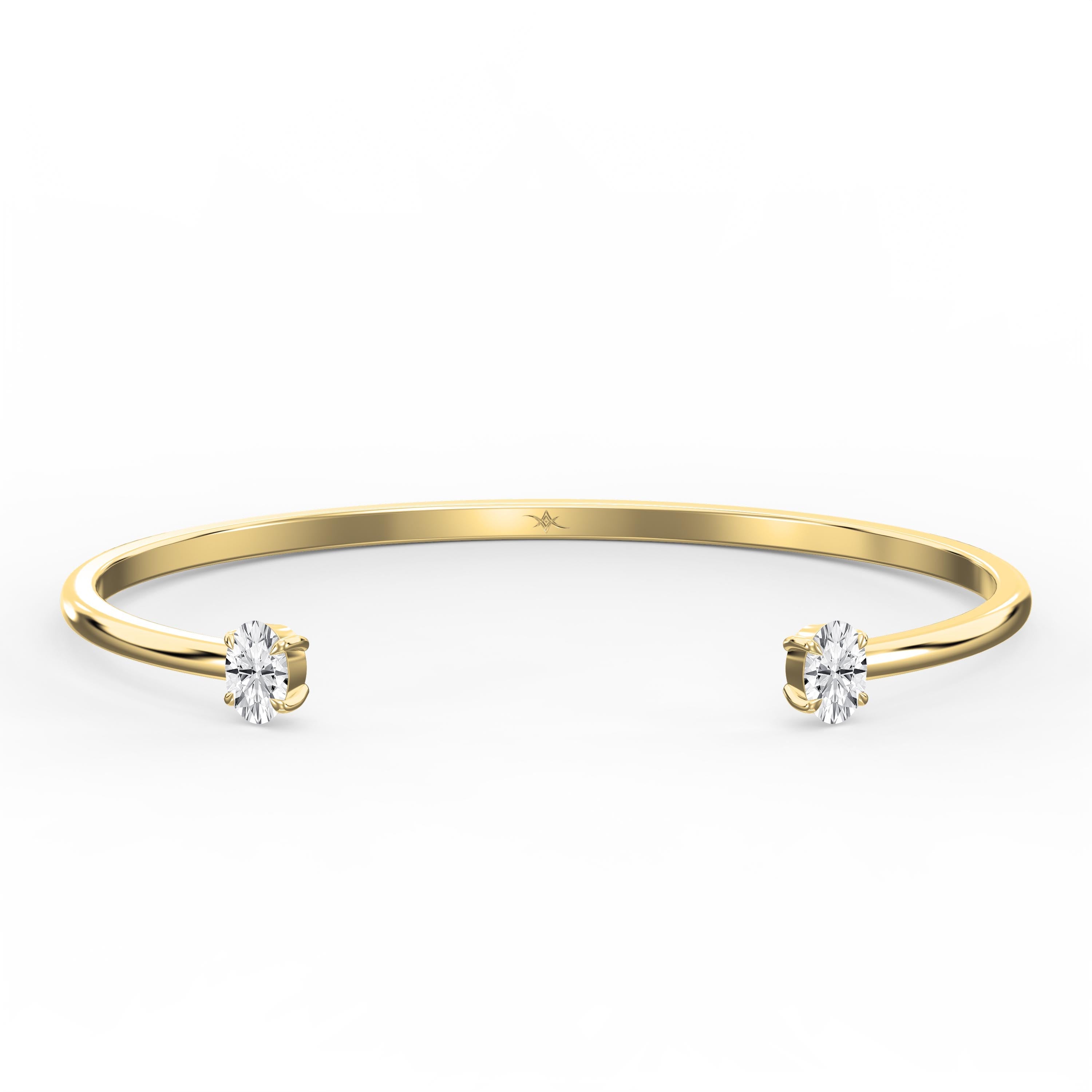 Minimalist Open Cuff Bracelet with Solitaire Oval Diamonds