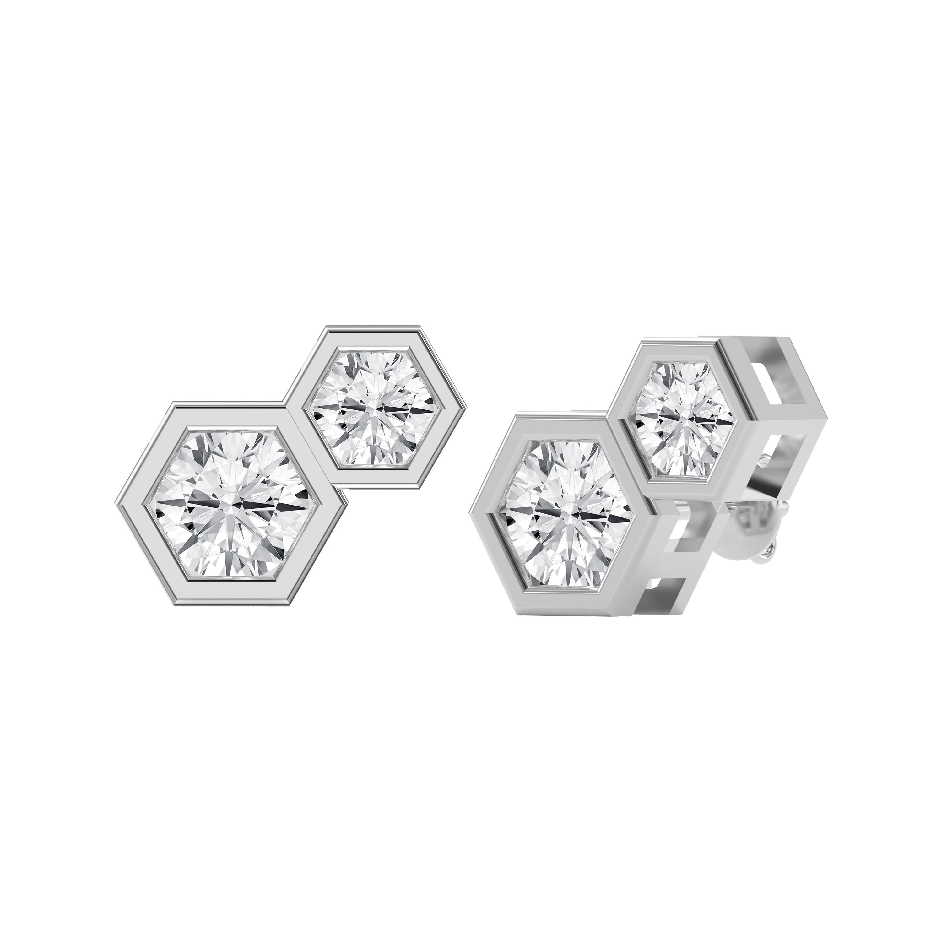 Honeycomb Hex Design Round Shape Earrings Studs