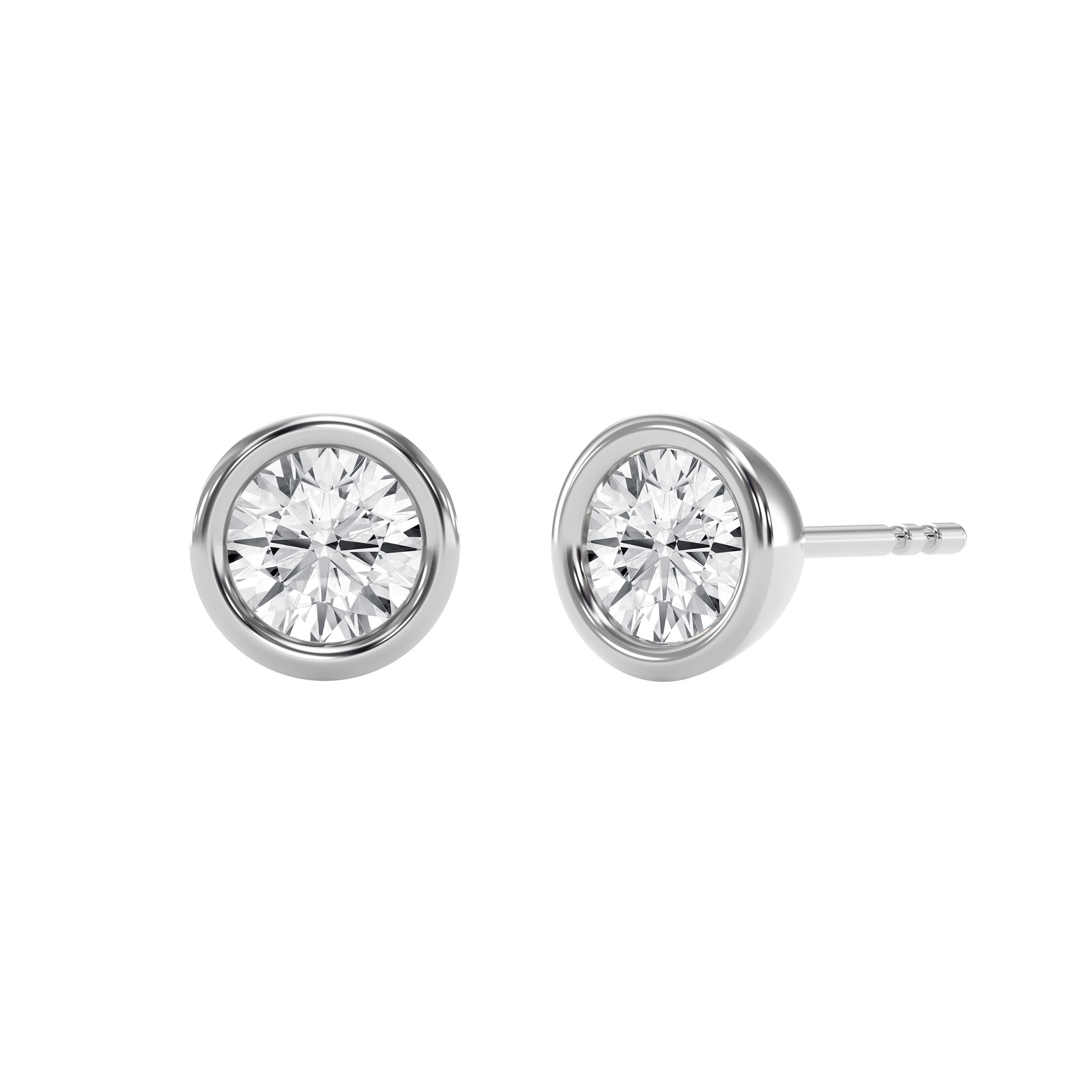 Bezel Design Round Dimaond Earring Stud