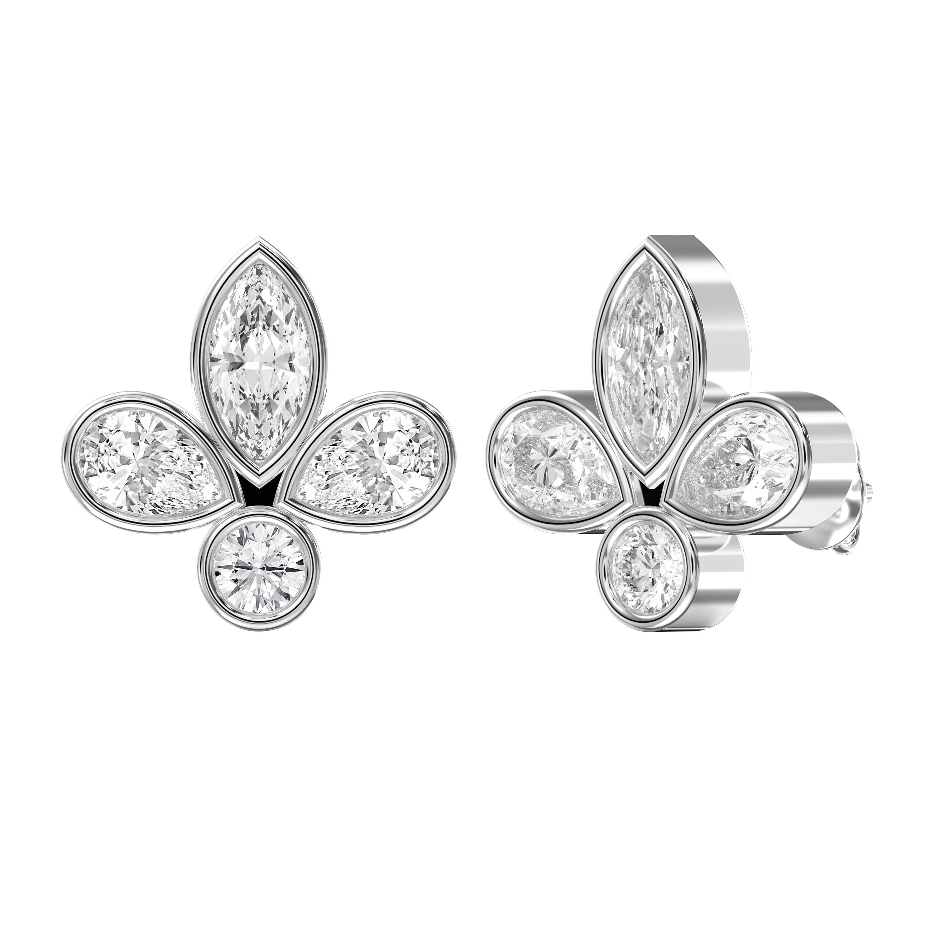Modern Flower-Inspired Diamond Stud Earrings